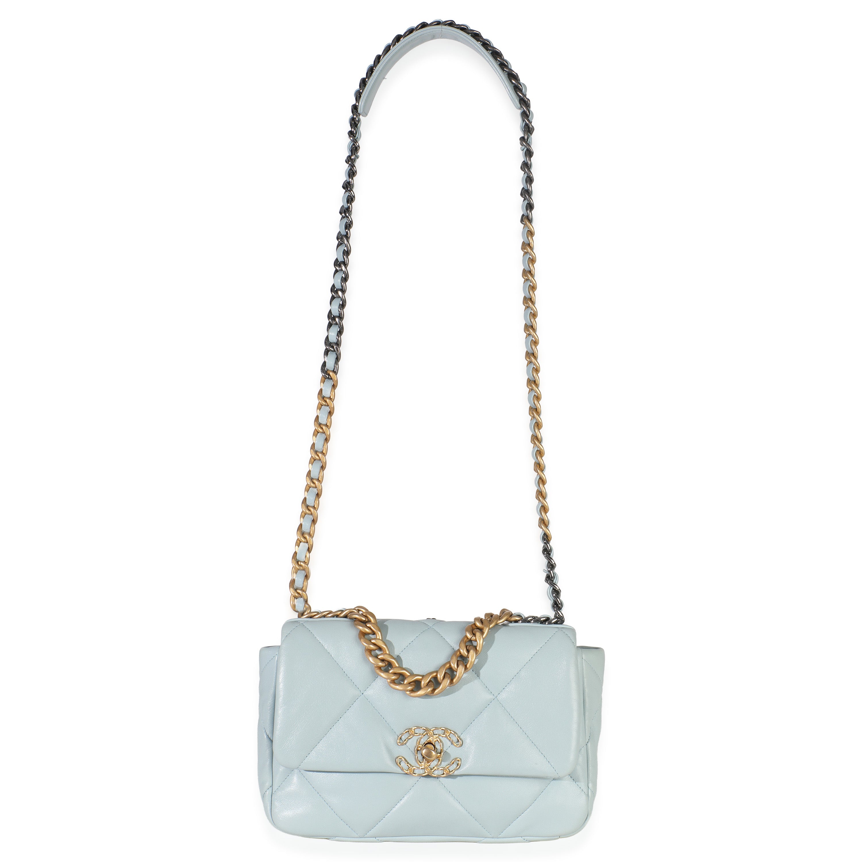 Light Blue Quilted Lambskin Medium Chanel 19 Flap Bag