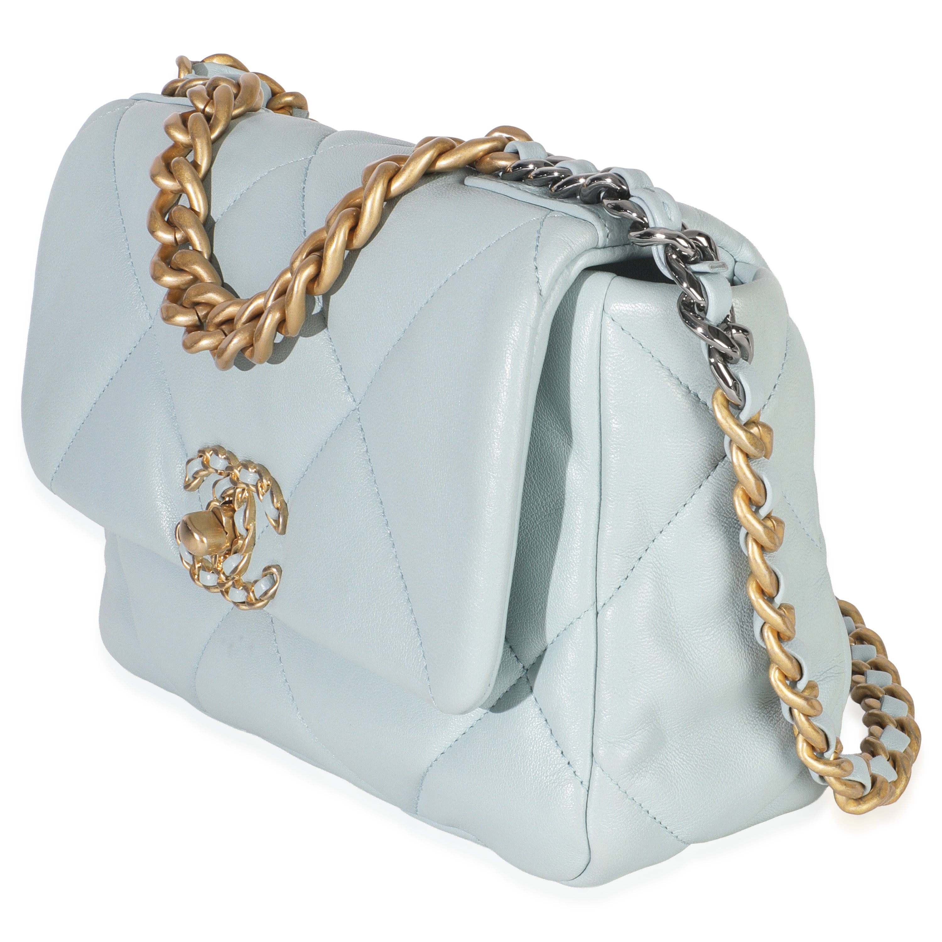 Light Blue Quilted Lambskin Medium Chanel 19 Flap Bag