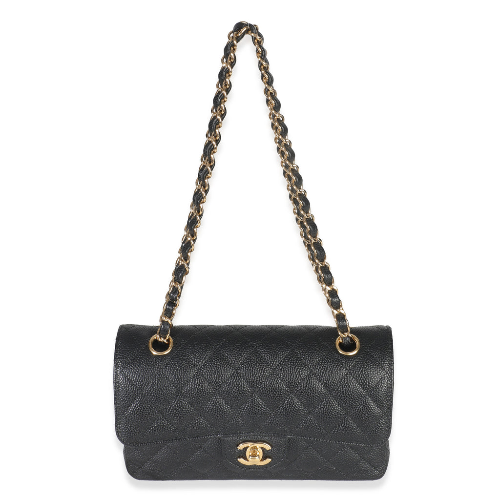 Black Quilted Caviar Small Classic Double Flap Handbag
