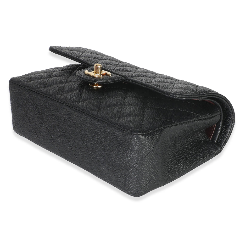 Black Quilted Caviar Small Classic Double Flap Handbag
