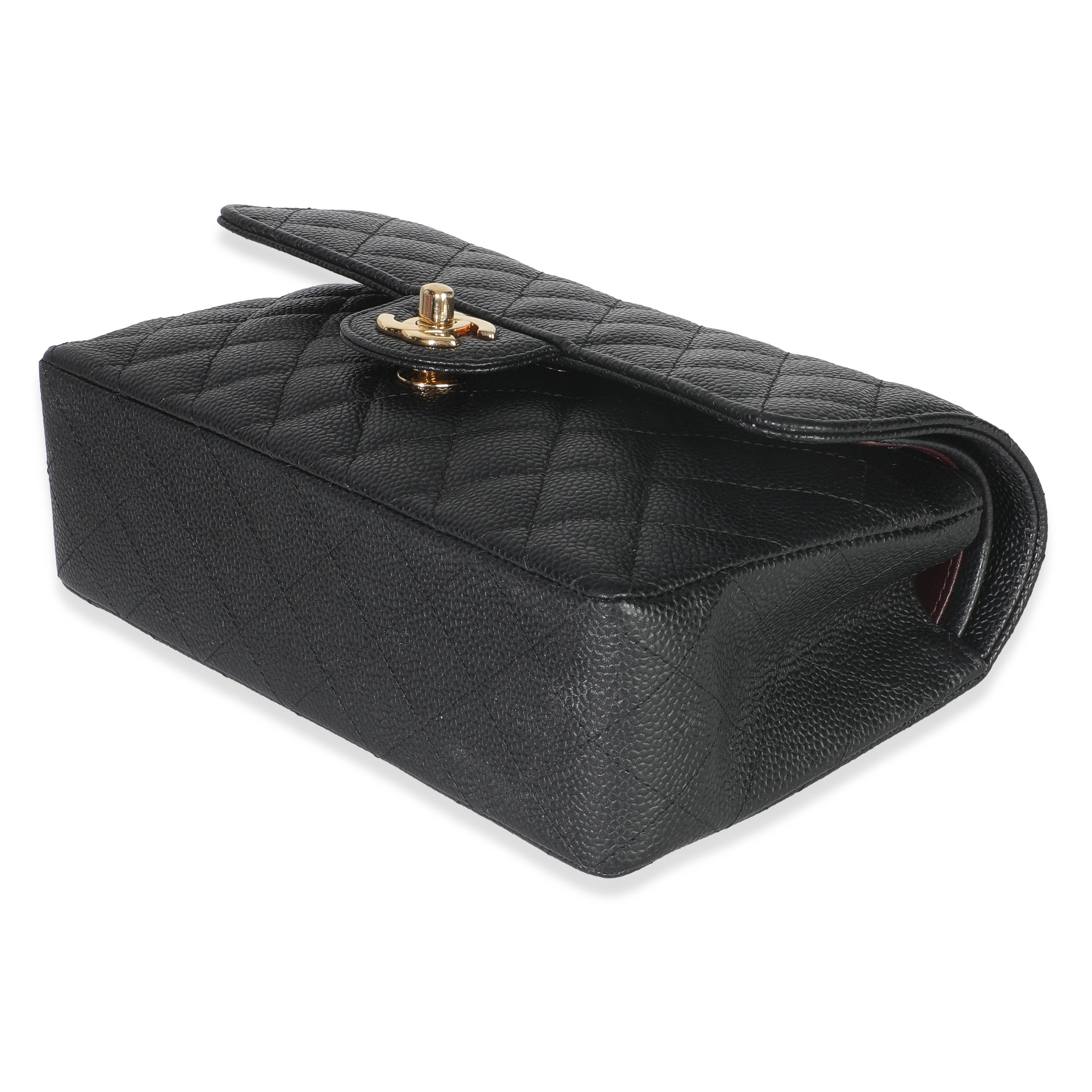 Black Quilted Caviar Small Classic Double Flap Handbag
