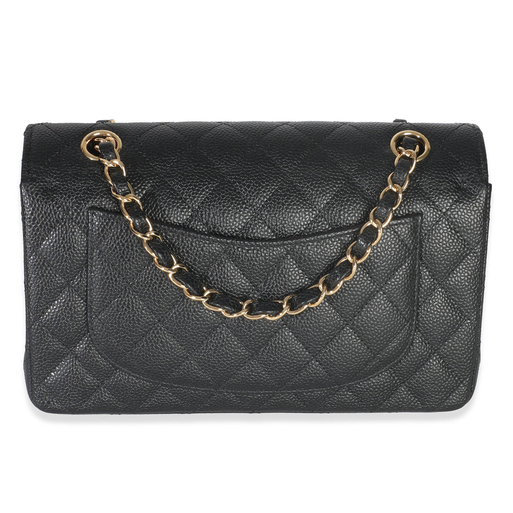 Black Quilted Caviar Small Classic Double Flap Handbag