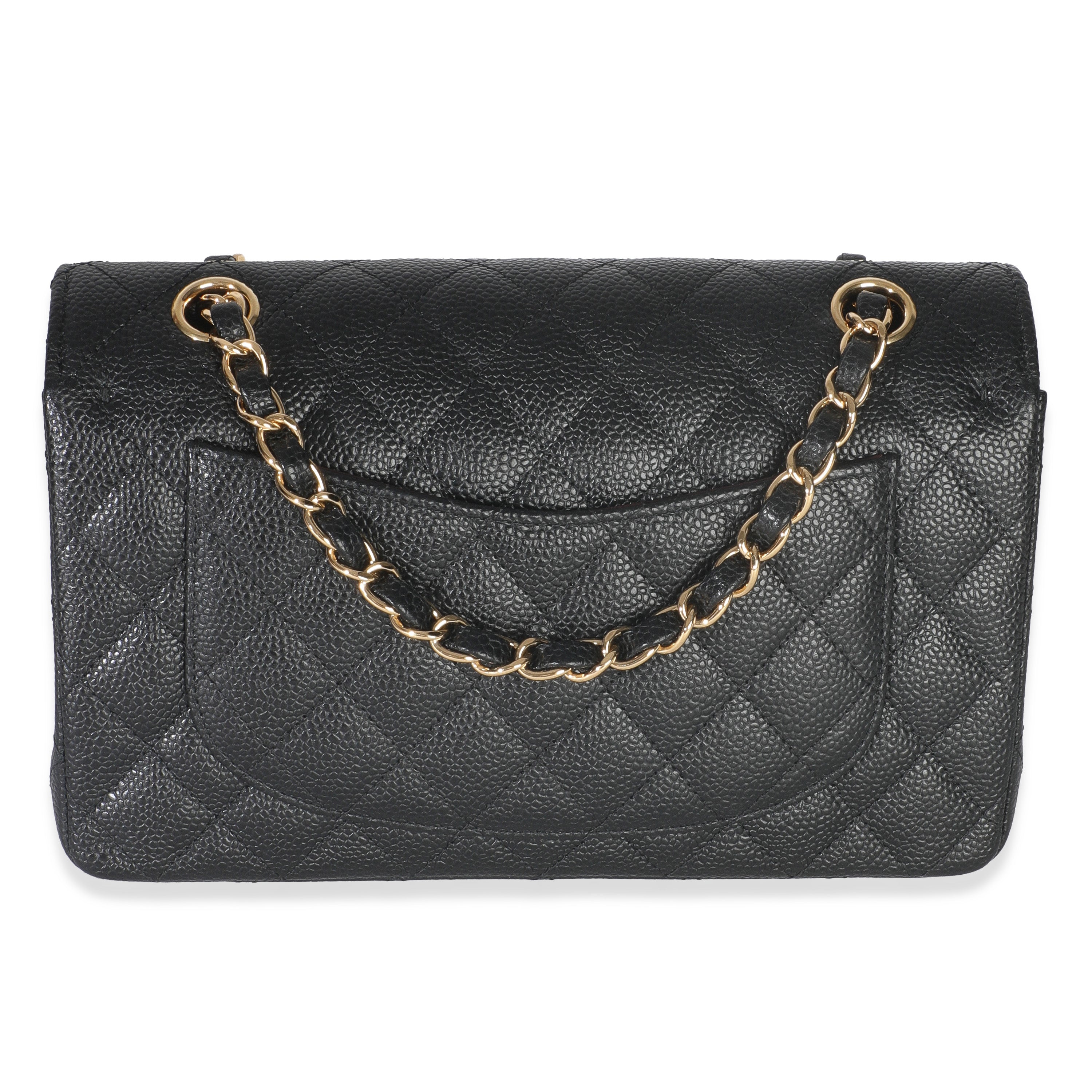 Black Quilted Caviar Small Classic Double Flap Handbag