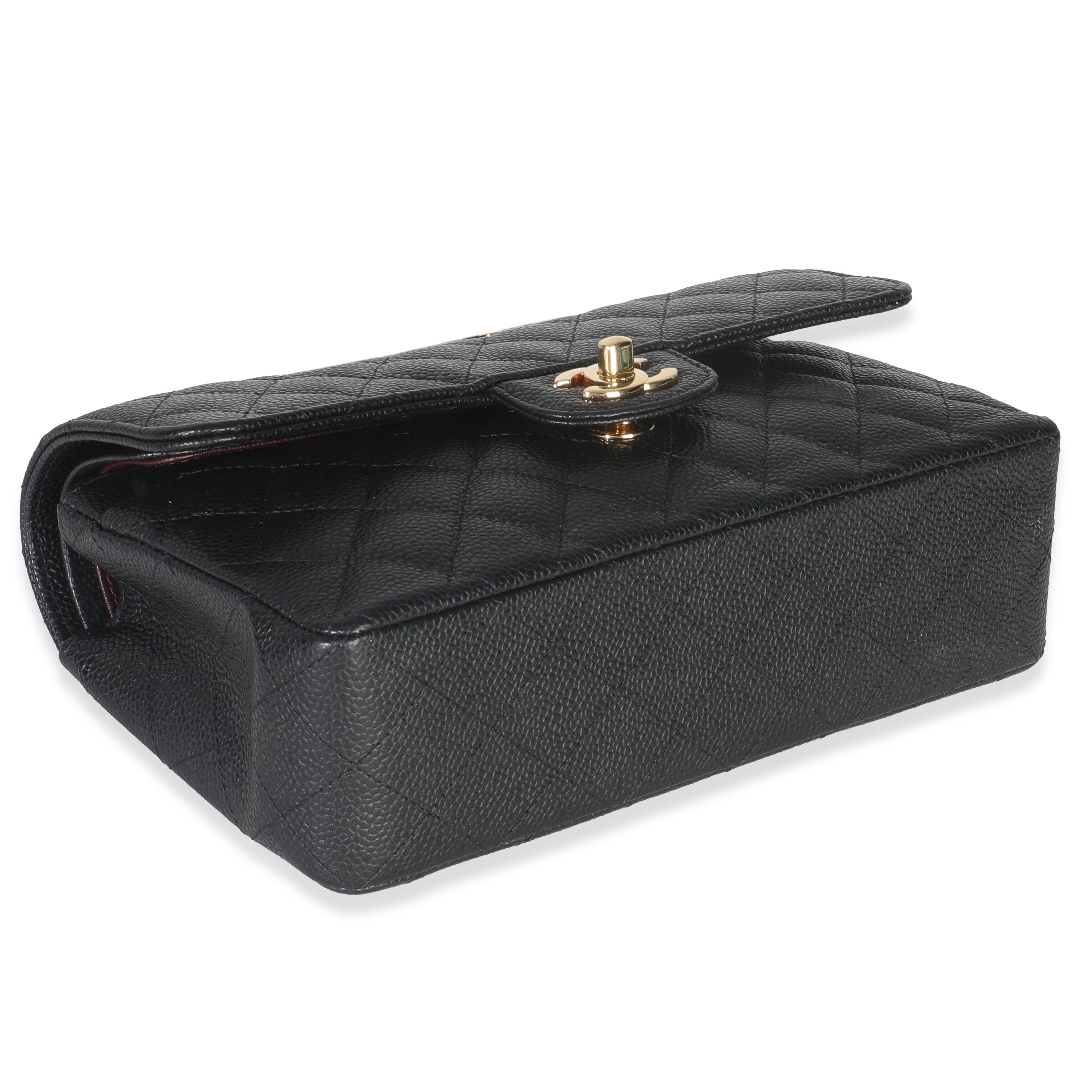 Black Quilted Caviar Small Classic Double Flap Handbag