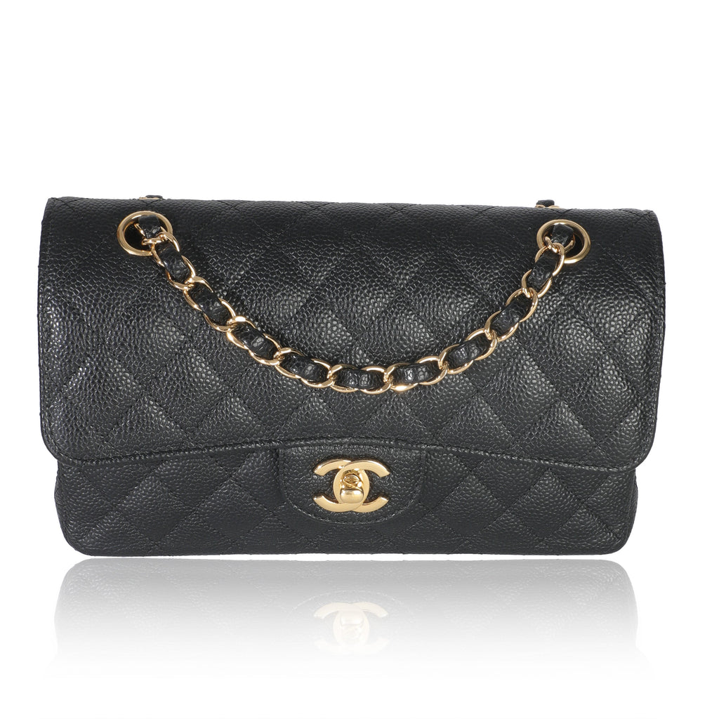 Black Quilted Caviar Small Classic Double Flap Handbag