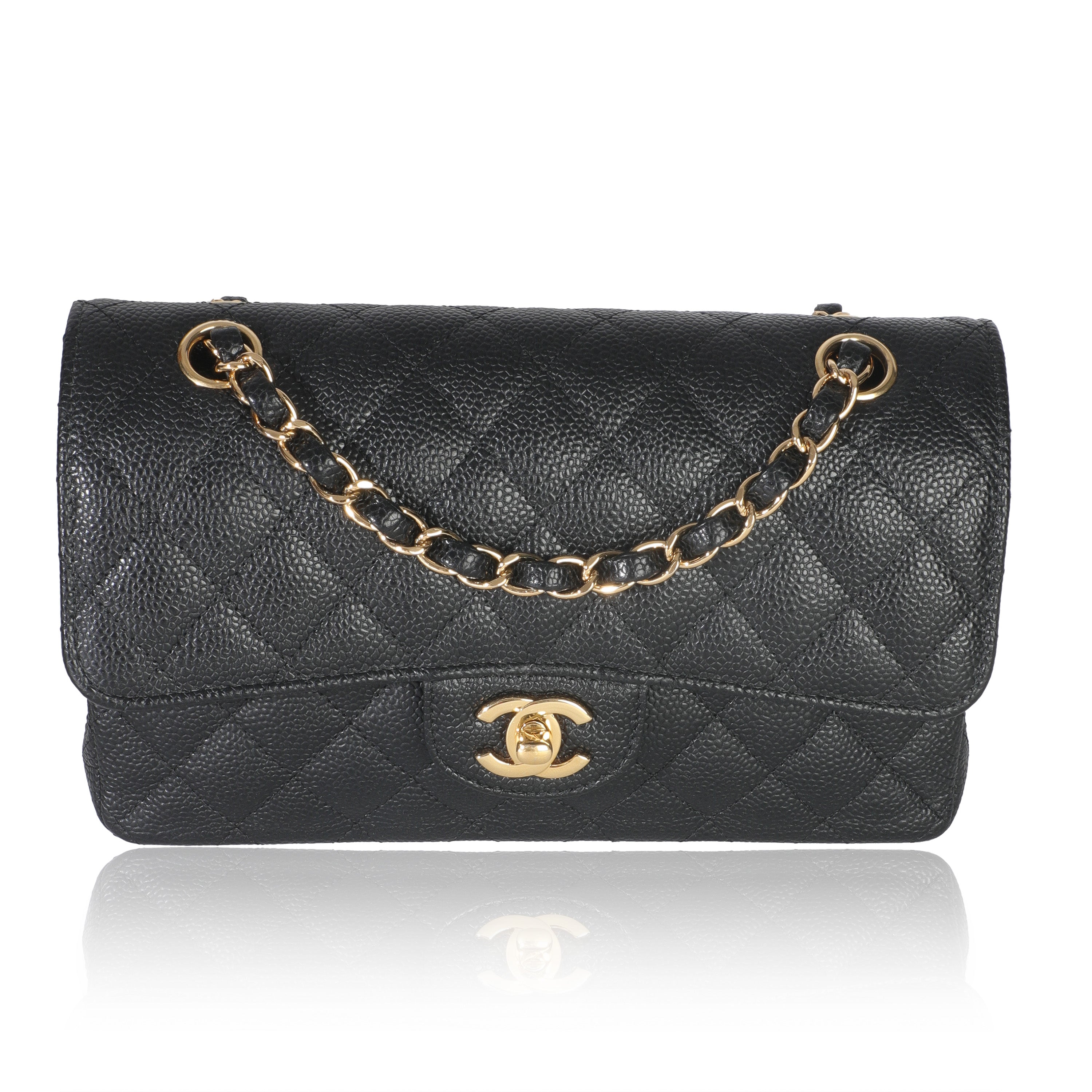 Black Quilted Caviar Small Classic Double Flap Handbag