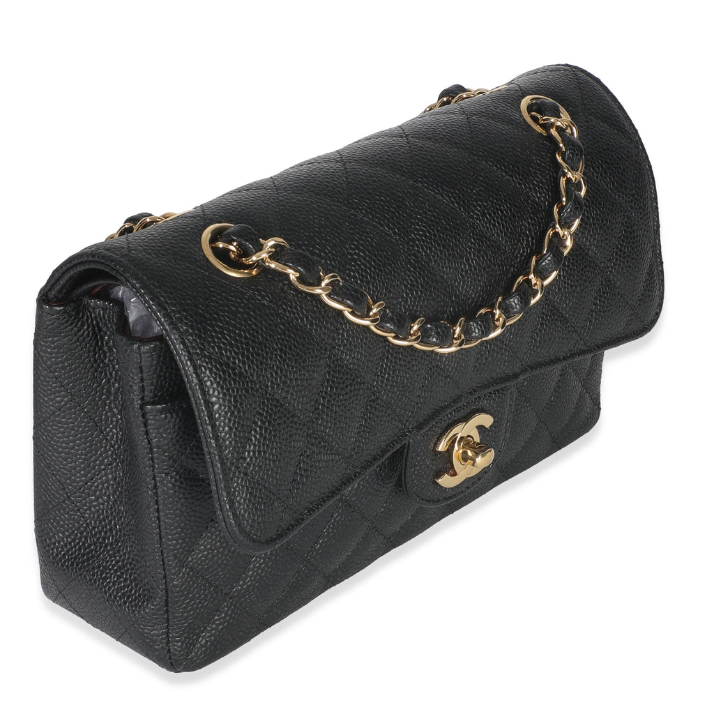 Black Quilted Caviar Small Classic Double Flap Handbag