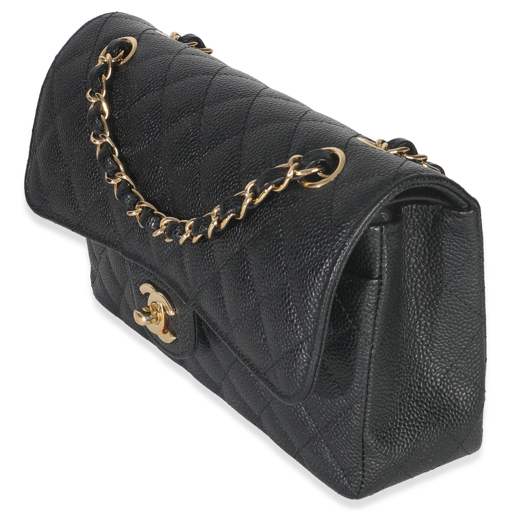 Black Quilted Caviar Small Classic Double Flap Handbag