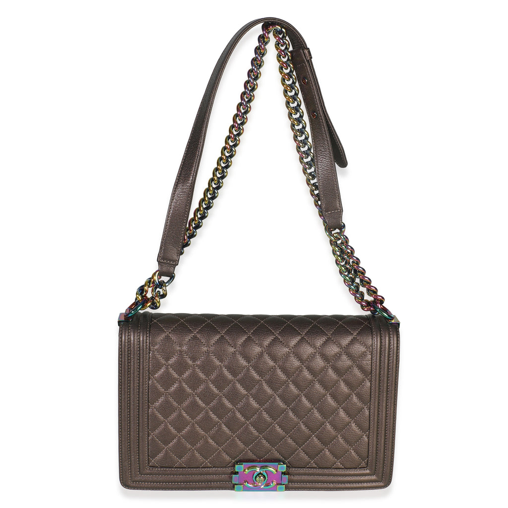 Bronze Purple Iridescent Quilted Goatskin New Medium Boy Bag