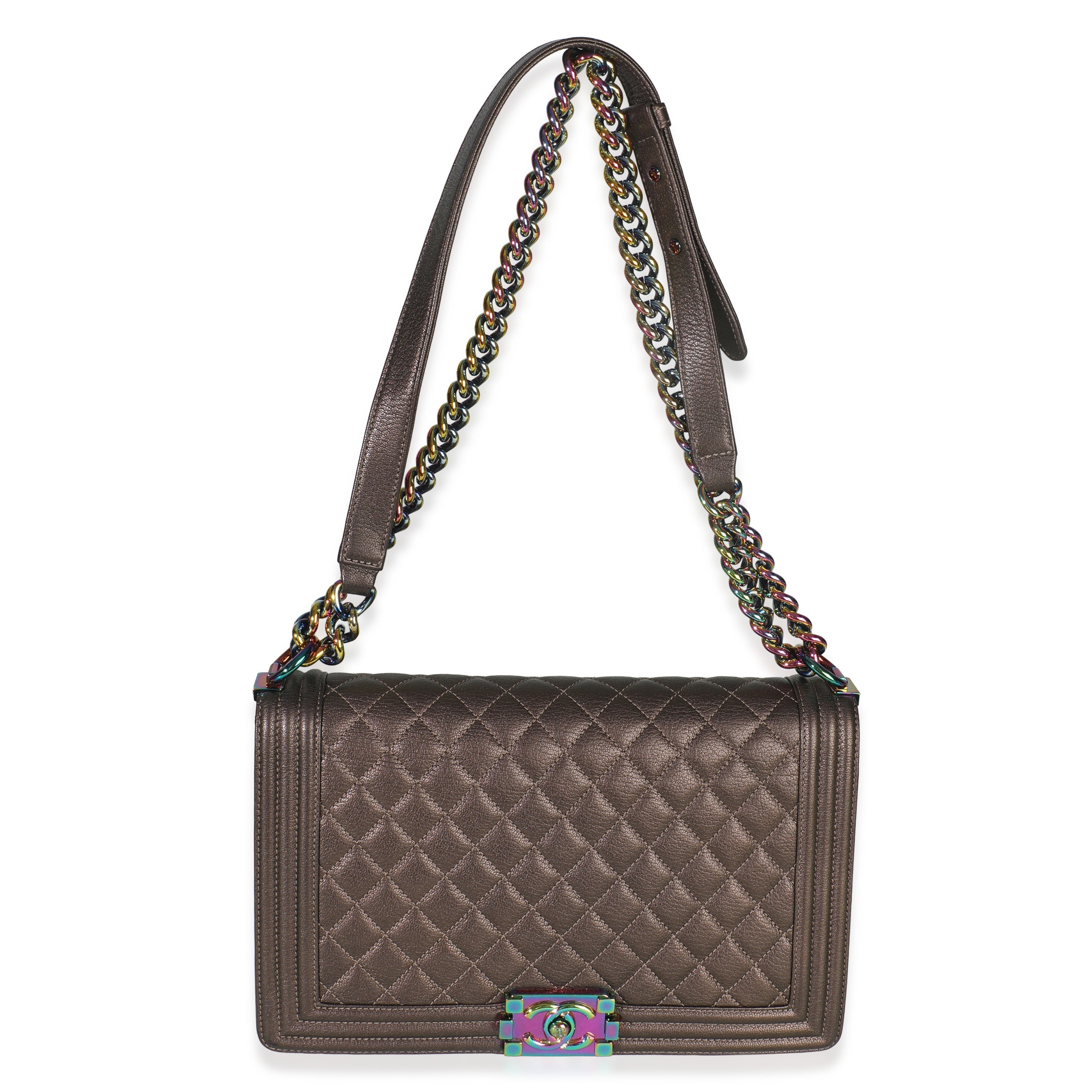 Bronze Purple Iridescent Quilted Goatskin New Medium Boy Bag