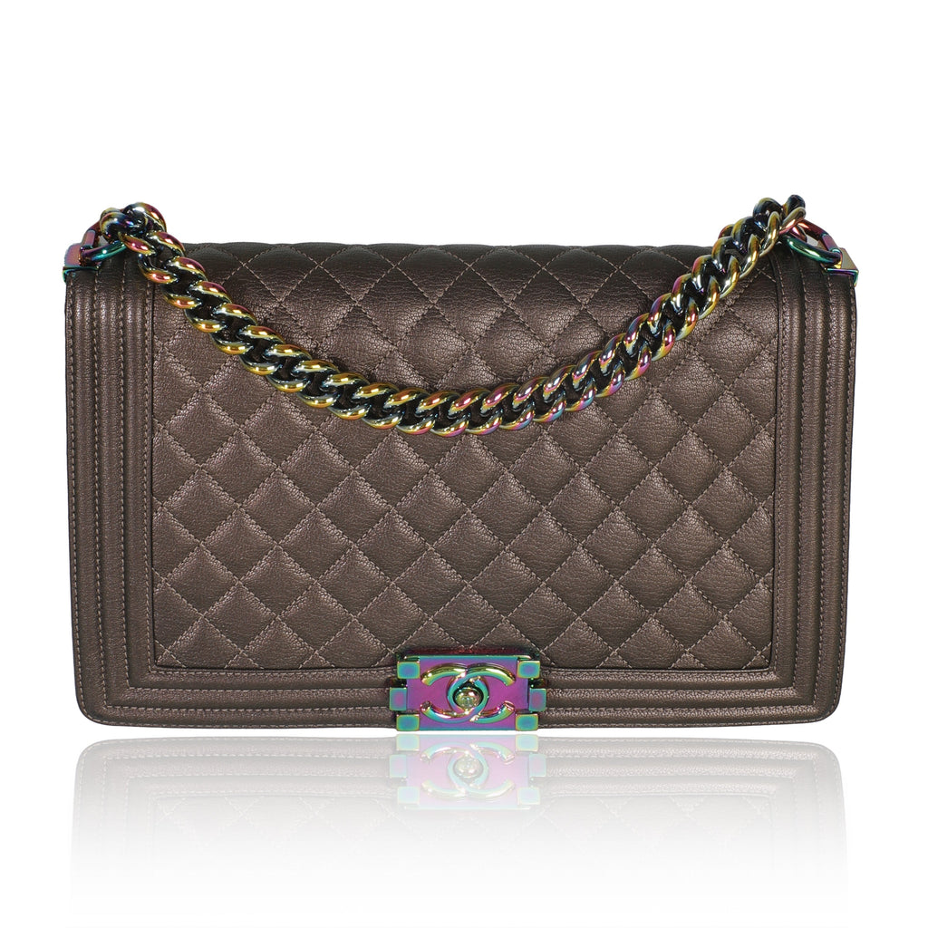 Bronze Purple Iridescent Quilted Goatskin New Medium Boy Bag
