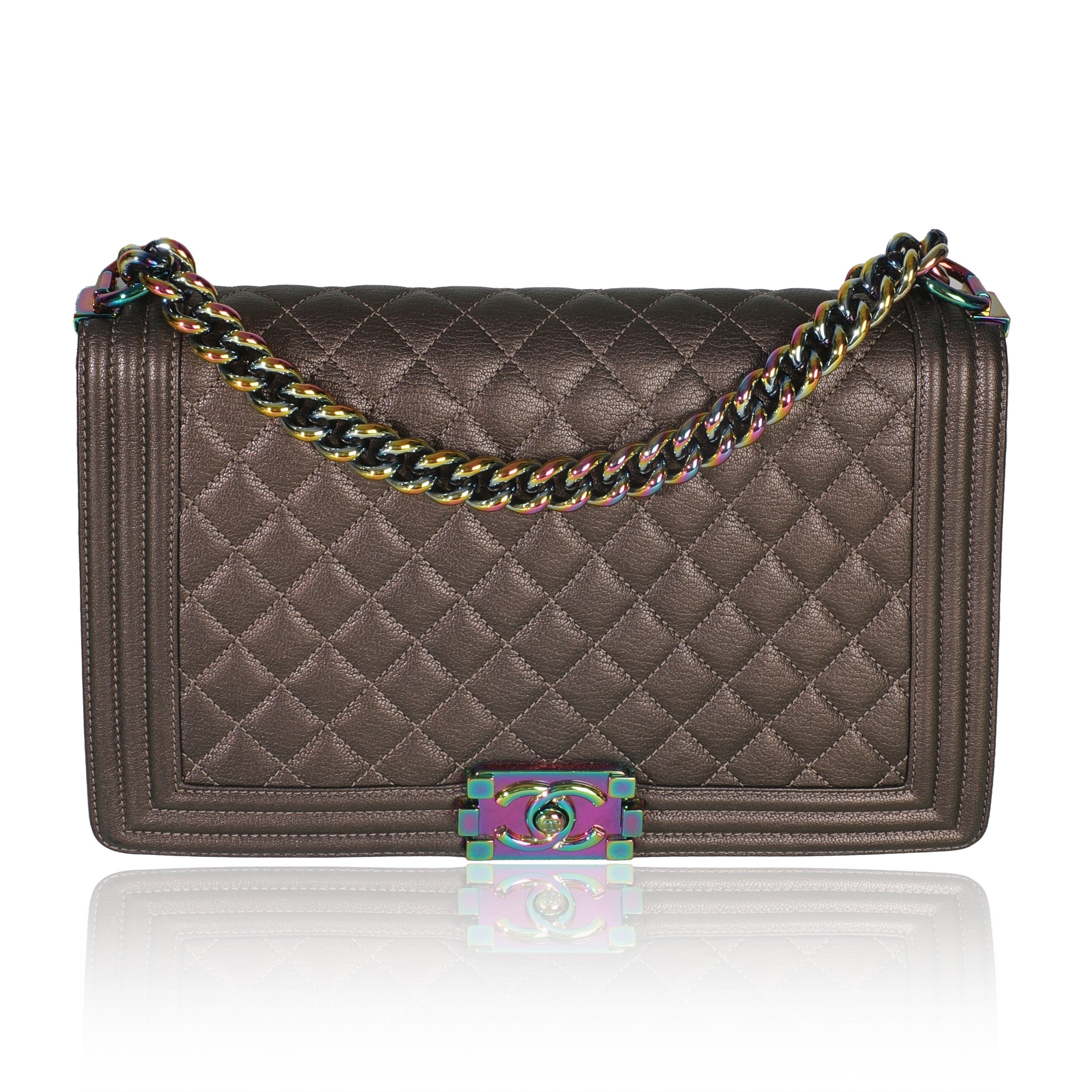 Bronze Purple Iridescent Quilted Goatskin New Medium Boy Bag