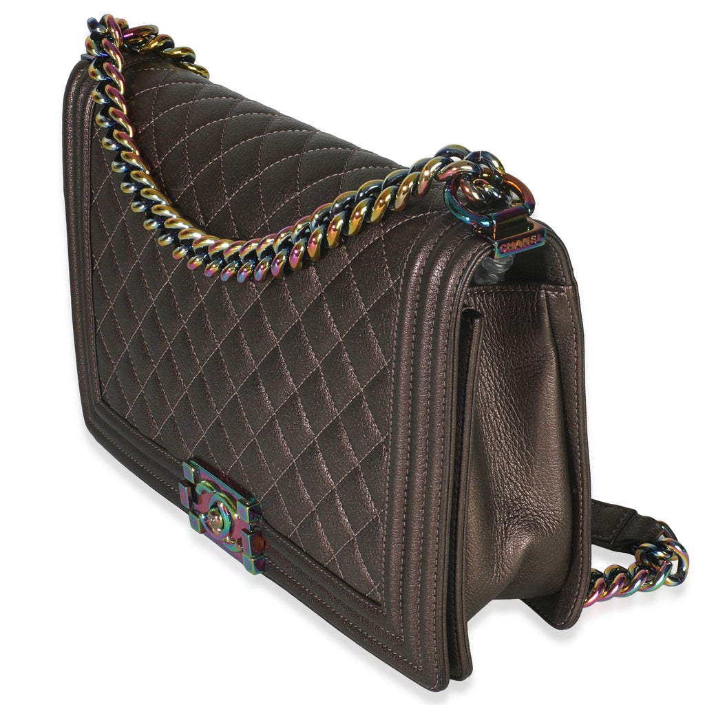 Bronze Purple Iridescent Quilted Goatskin New Medium Boy Bag
