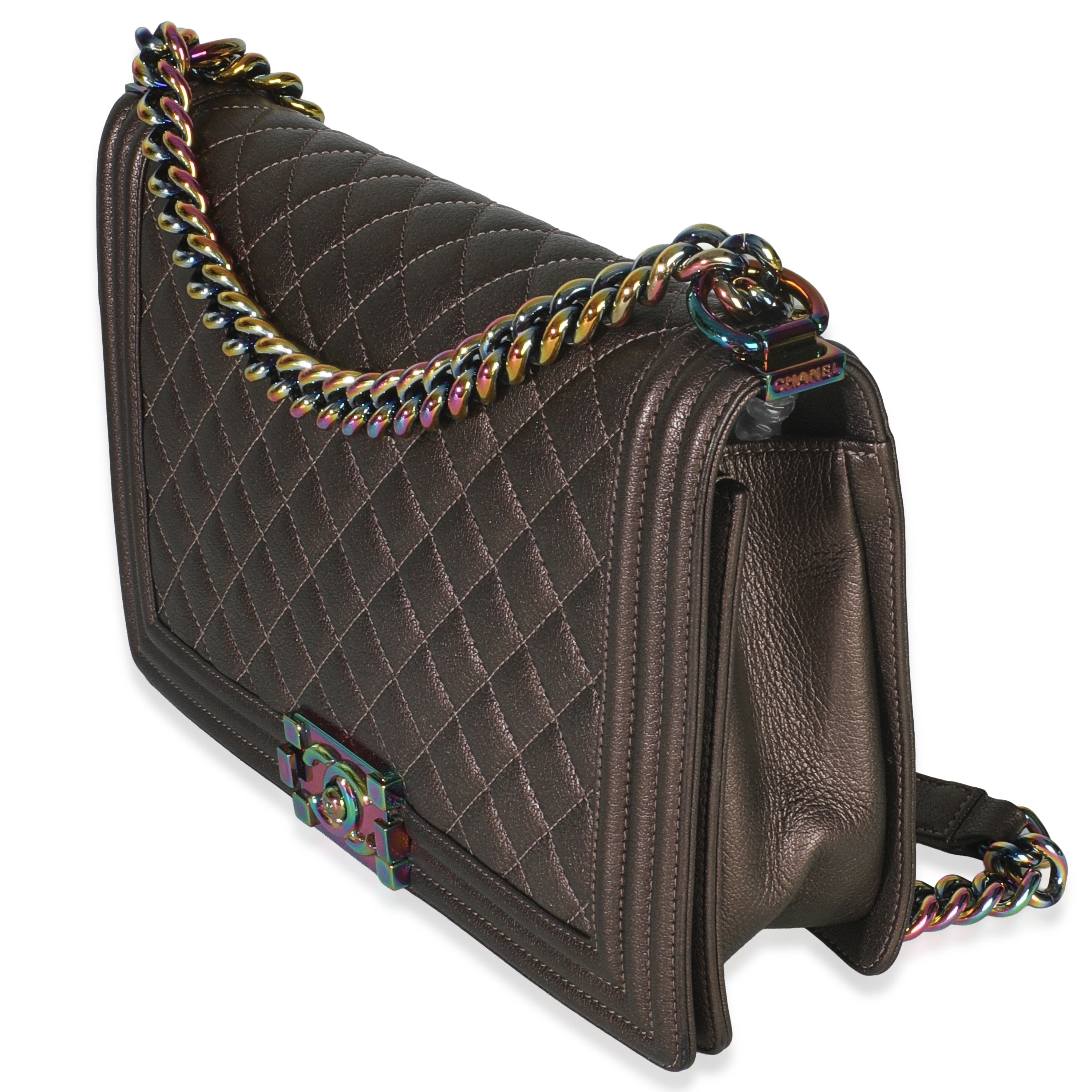 Bronze Purple Iridescent Quilted Goatskin New Medium Boy Bag