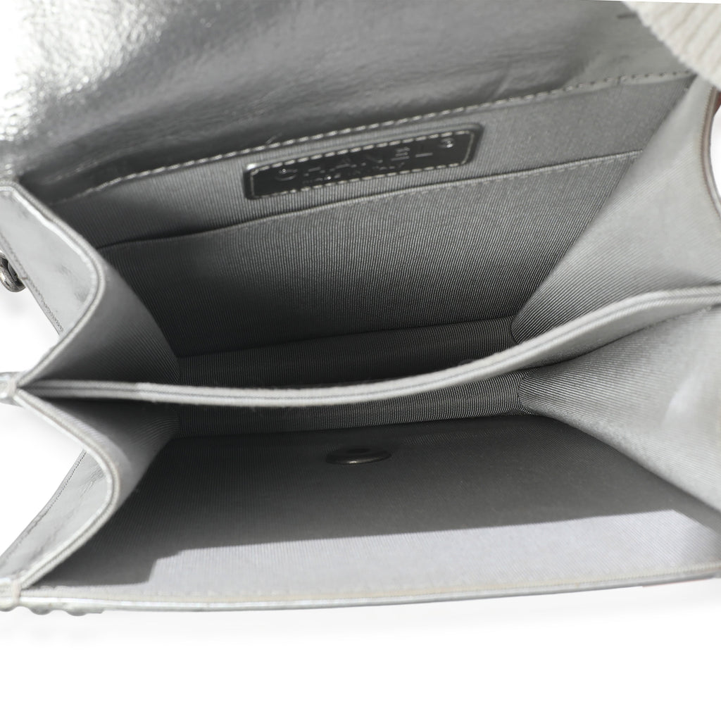 Silver Quilted Crinkled Goatskin North South Boy Bag