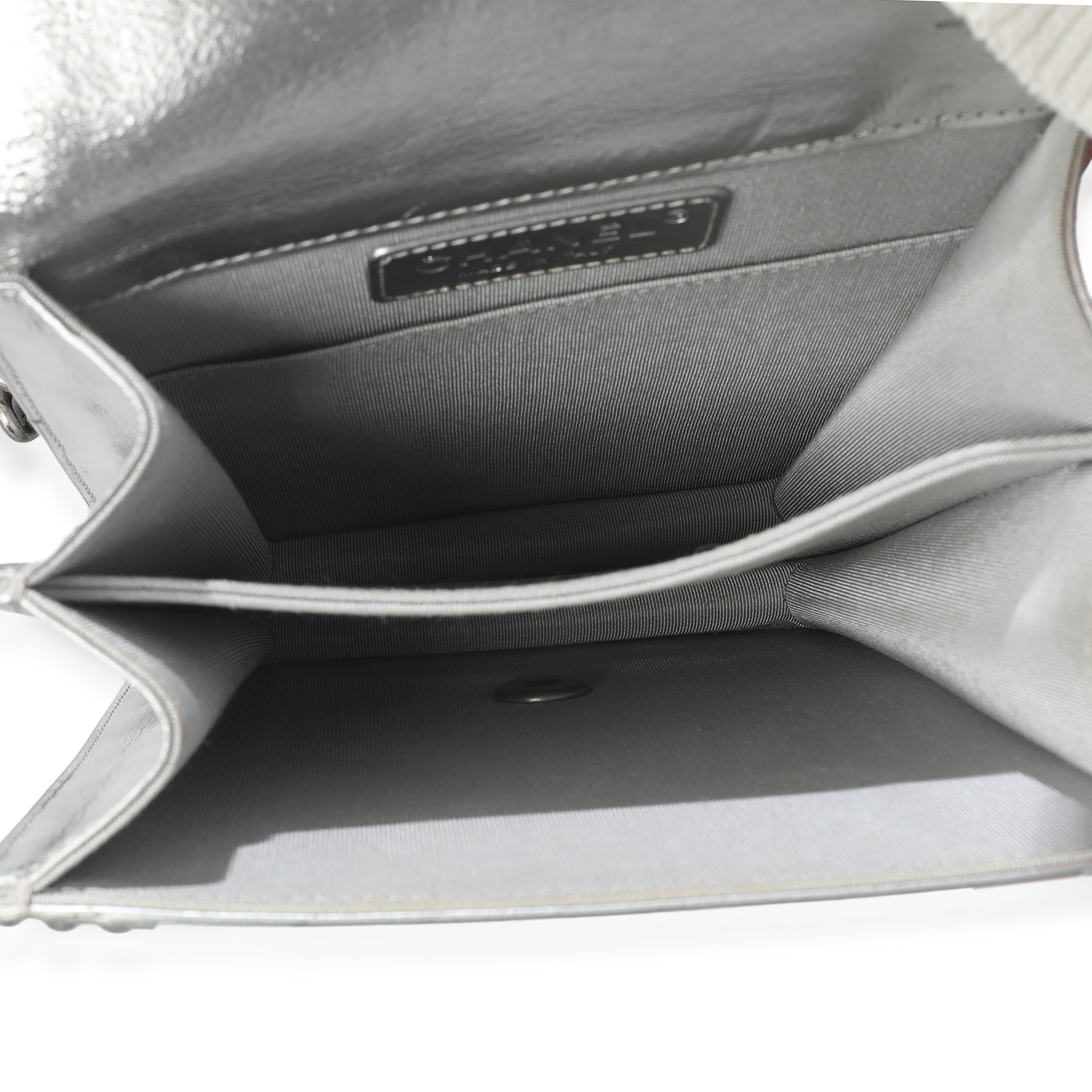 Silver Quilted Crinkled Goatskin North South Boy Bag