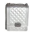 Silver Quilted Crinkled Goatskin North South Boy Bag
