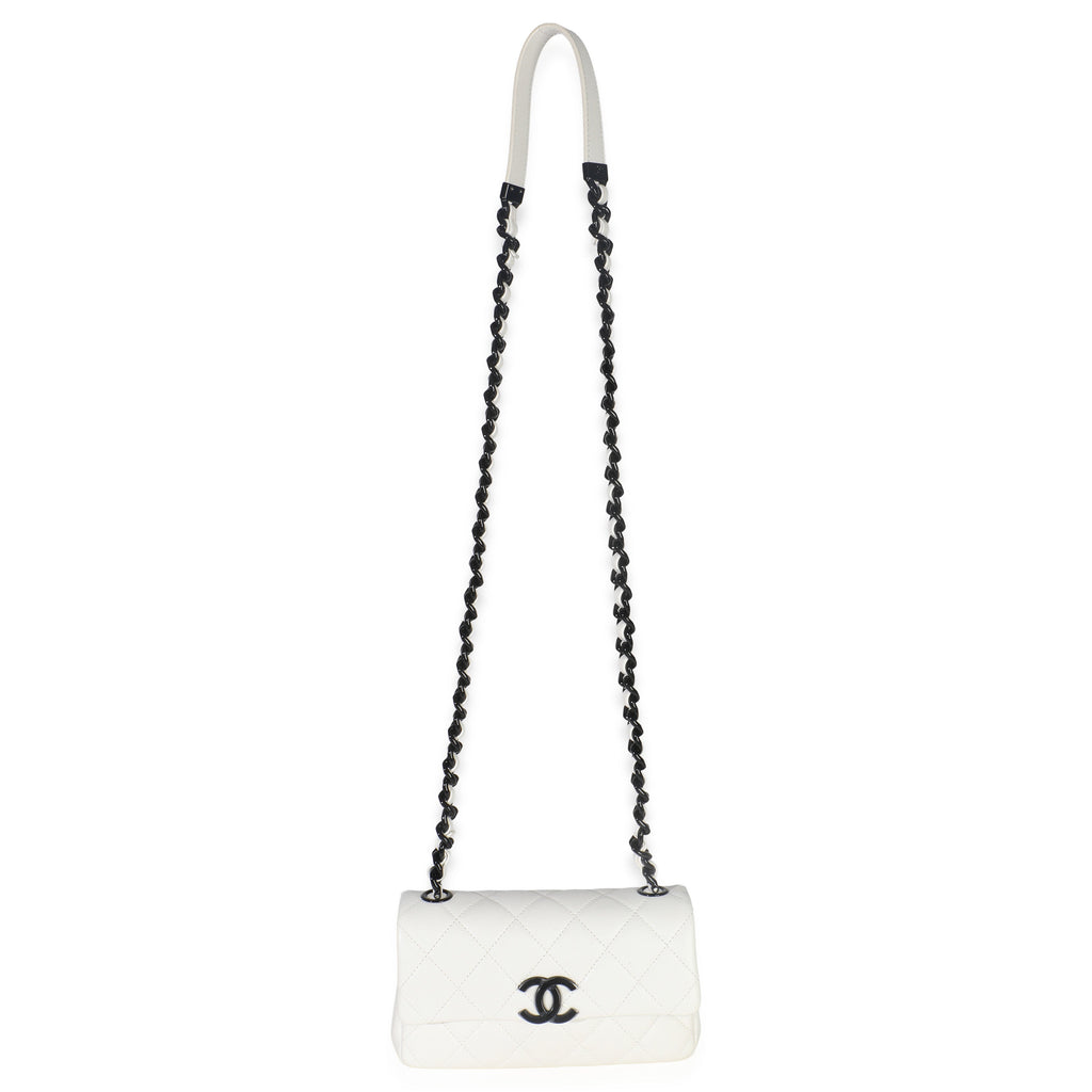 White Quilted Caviar Mini My Everything Flap Handbag