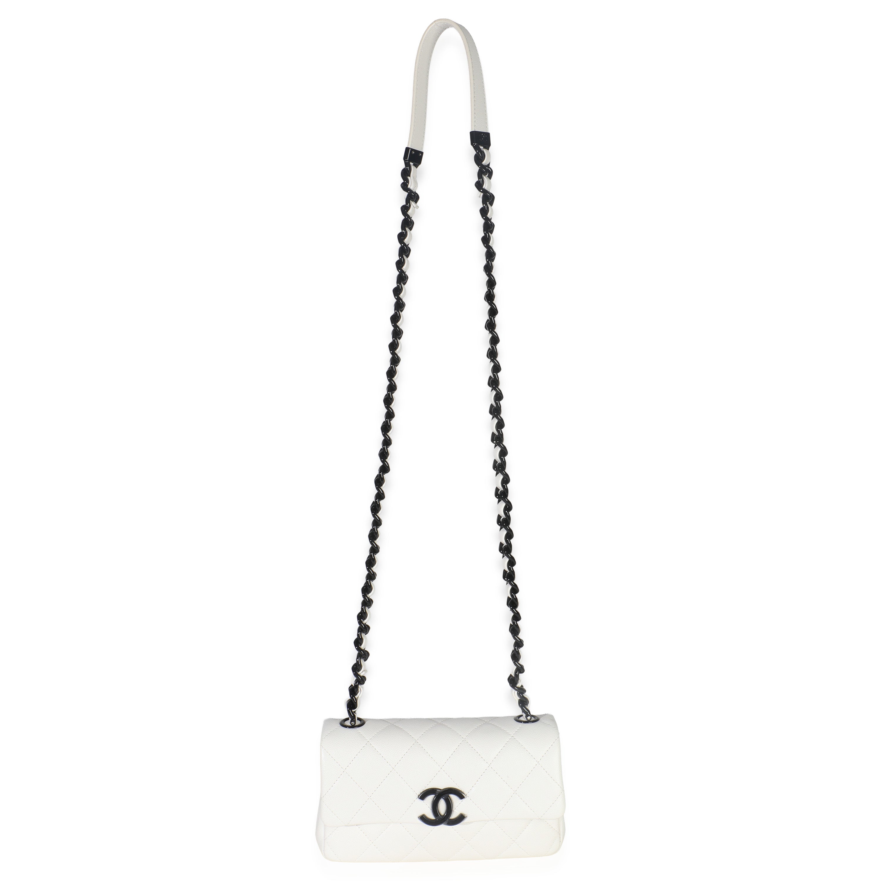 White Quilted Caviar Mini My Everything Flap Handbag