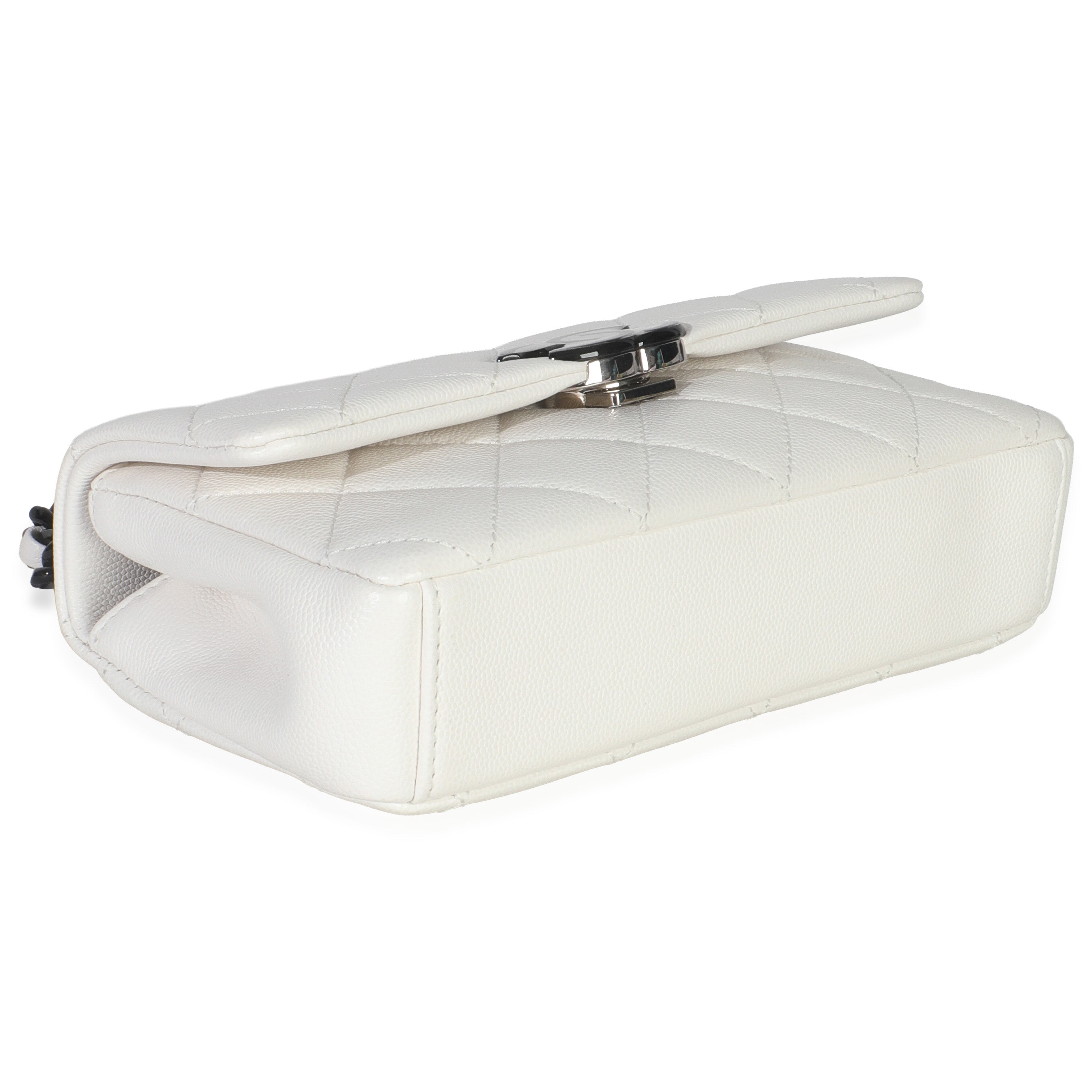 White Quilted Caviar Mini My Everything Flap Handbag