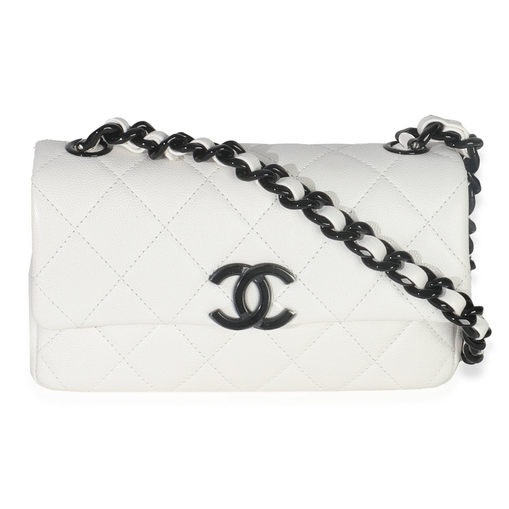 White Quilted Caviar Mini My Everything Flap Handbag