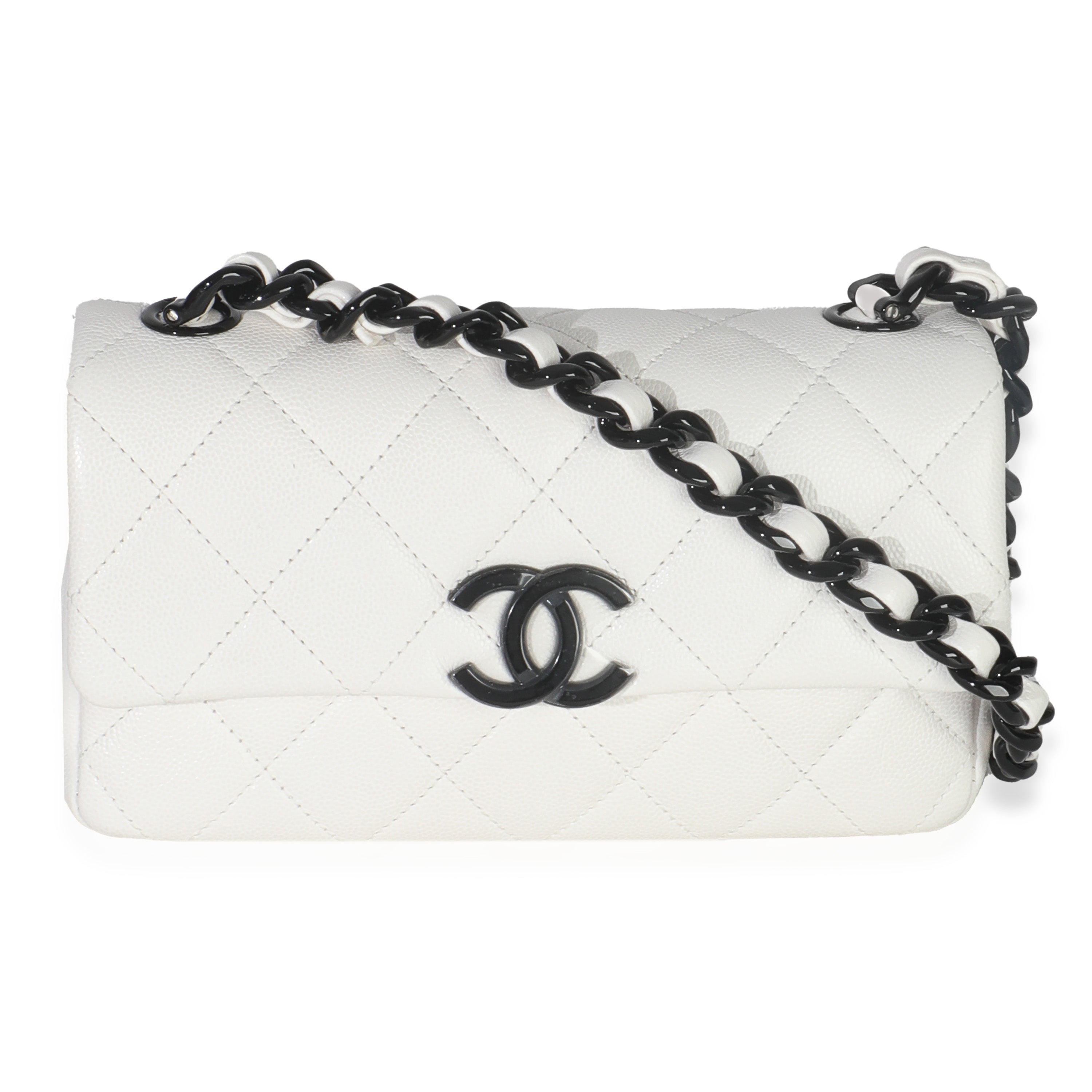 White Quilted Caviar Mini My Everything Flap Handbag