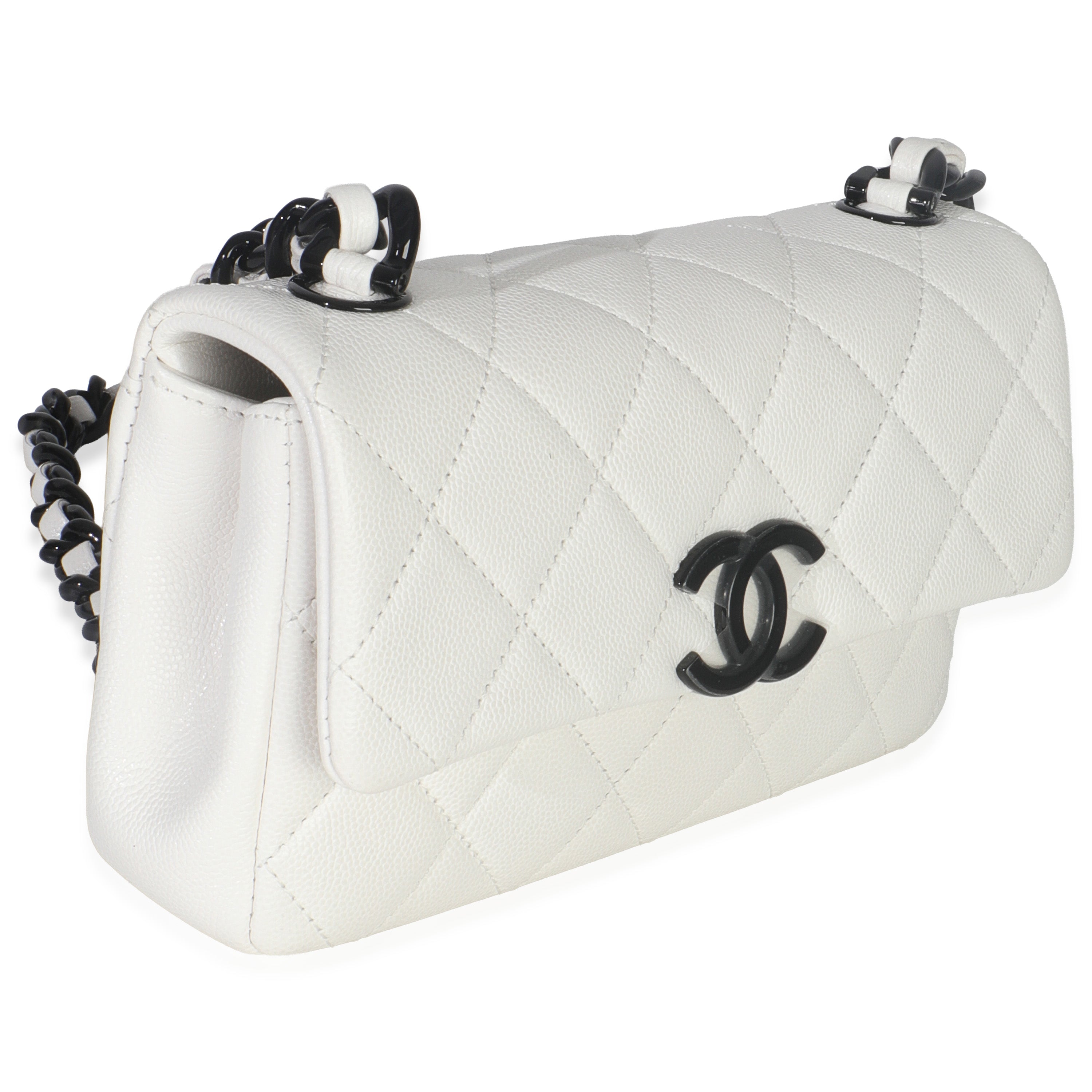 White Quilted Caviar Mini My Everything Flap Handbag
