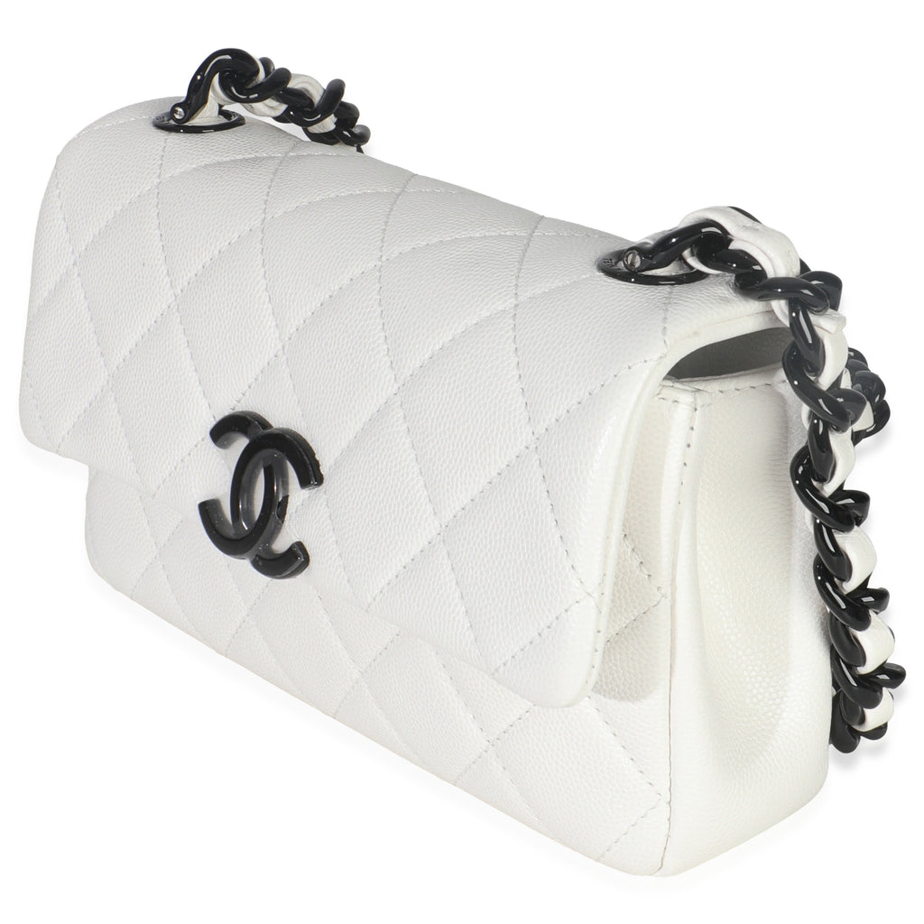 White Quilted Caviar Mini My Everything Flap Handbag