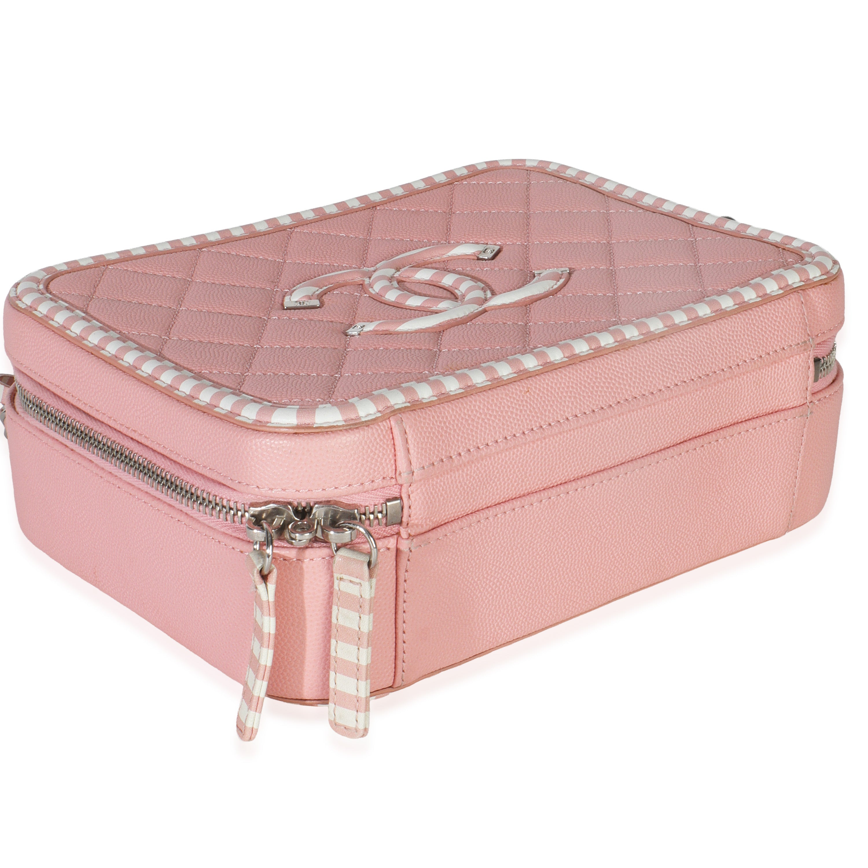 Pink Quilted Caviar Striped Medium CC Filigree Vanity Case