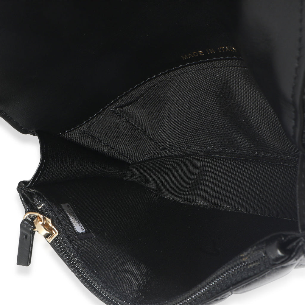 Black Quilted Calfskin Pearl Strap Mini Clutch With Chain