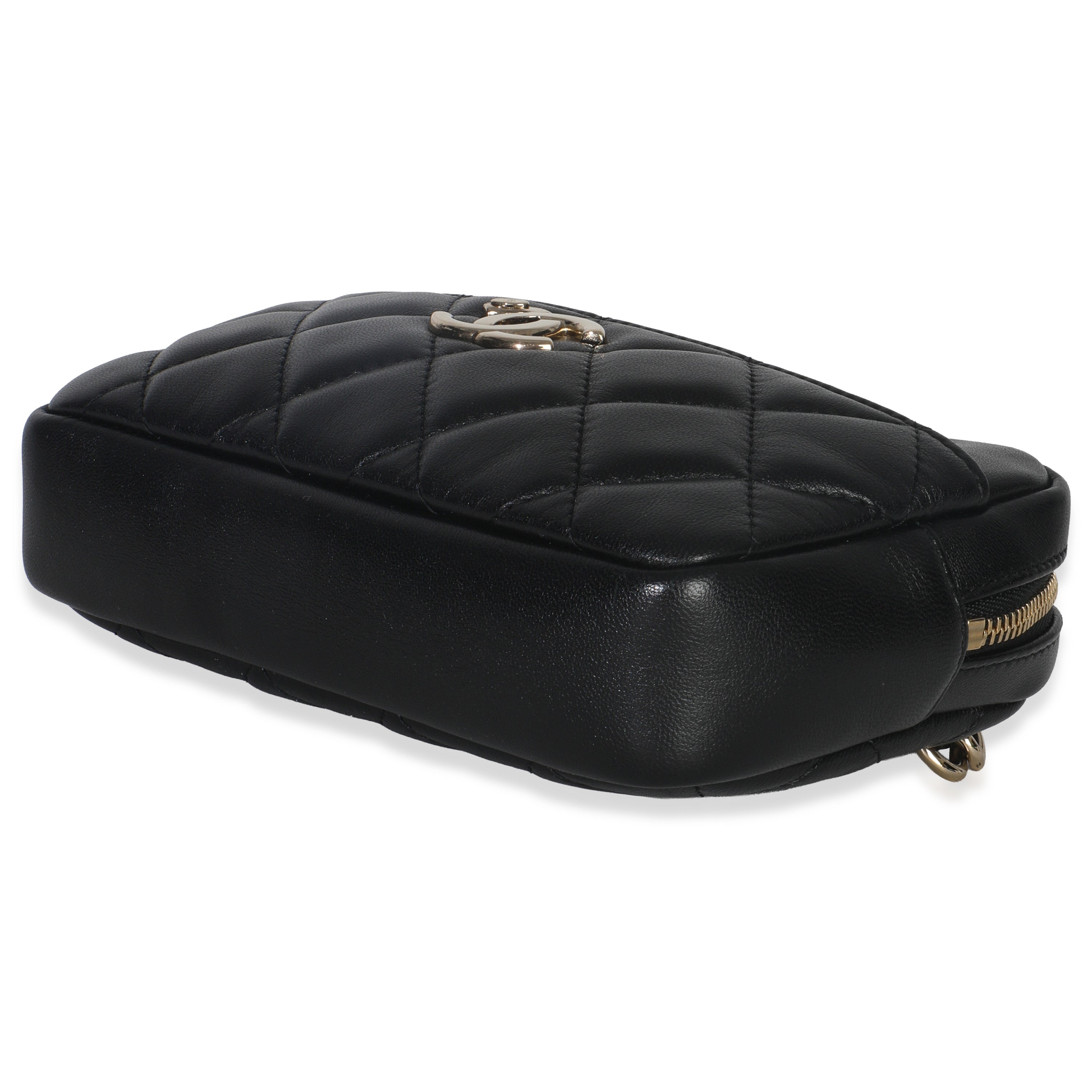 Black Quilted Lambskin Front Pocket Belt Bag