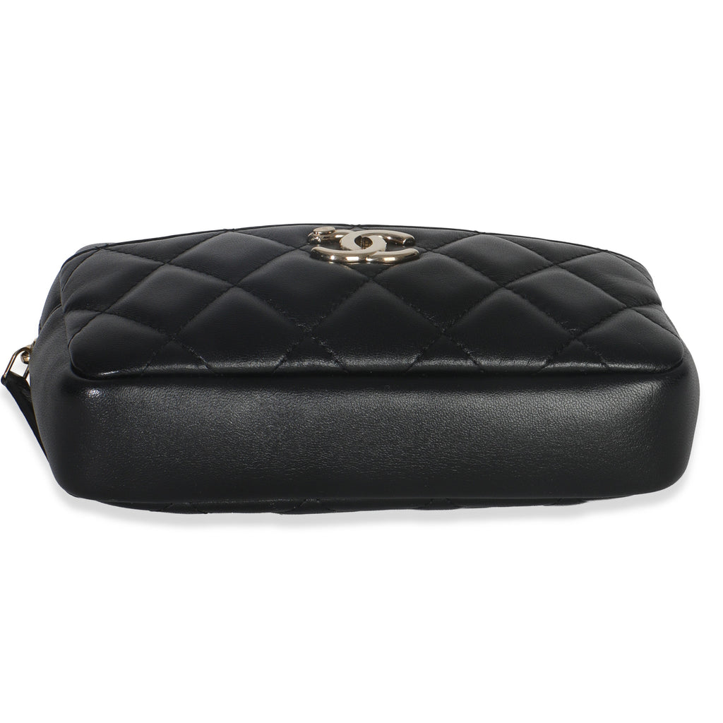 Black Quilted Lambskin Front Pocket Belt Bag
