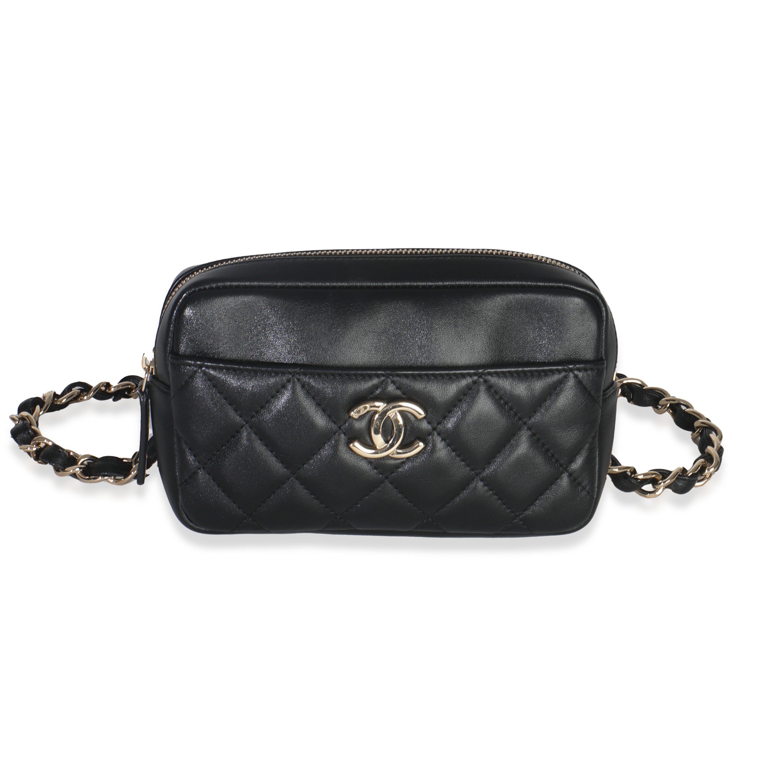 Black Quilted Lambskin Front Pocket Belt Bag