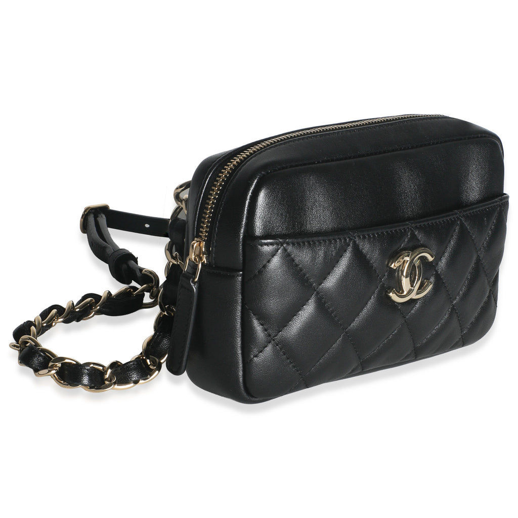 Black Quilted Lambskin Front Pocket Belt Bag