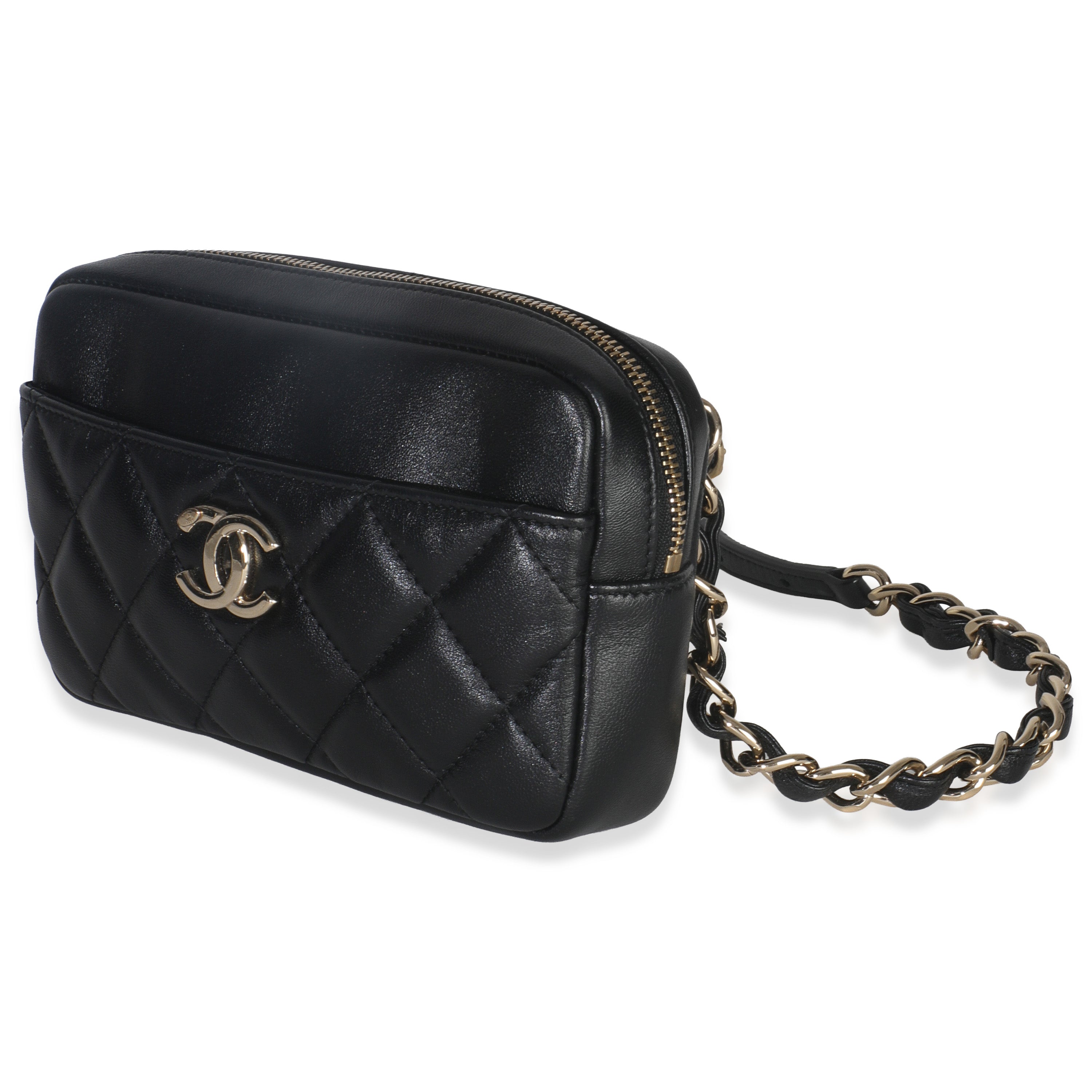 Black Quilted Lambskin Front Pocket Belt Bag