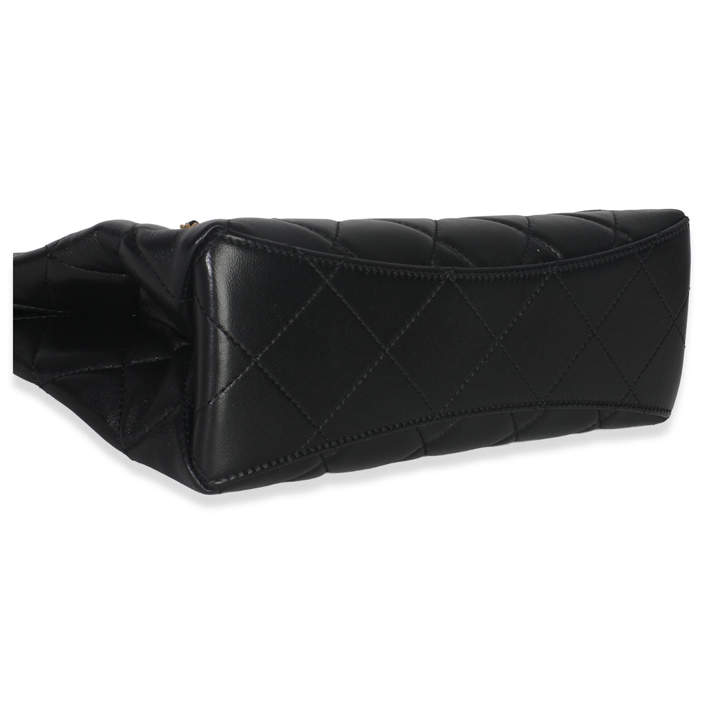 25P Black Shiny Quilted Lambskin Pearl Small Shopping Bag