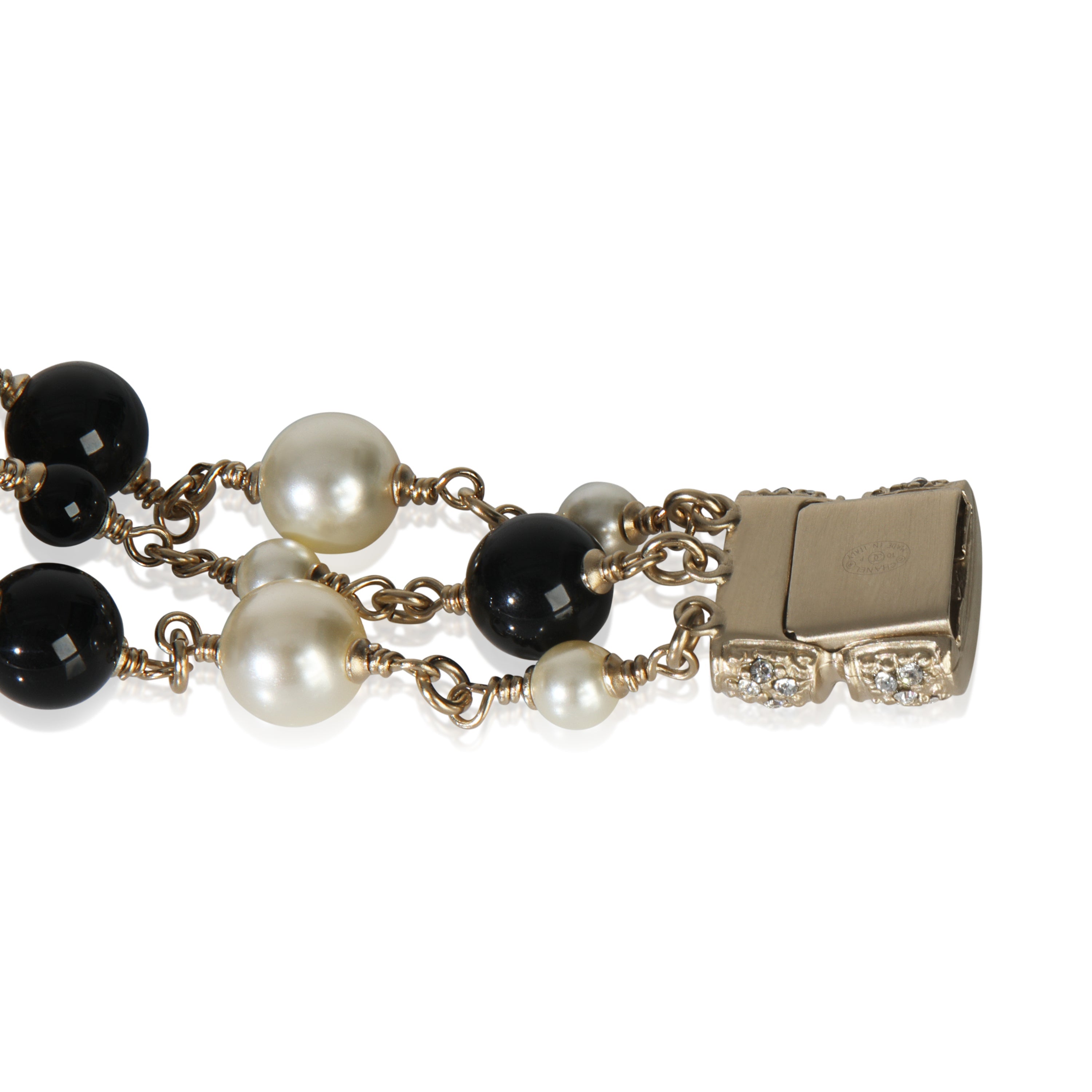 Gold-Plated  2010 Strass Bow Bracelet With Bead & Faux Pearls Bracelet