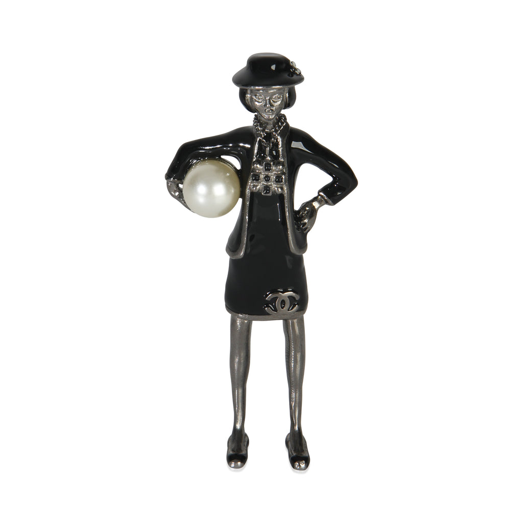 2012 Faux Pearl & Enamel Mademoiselle Brooch Brooch