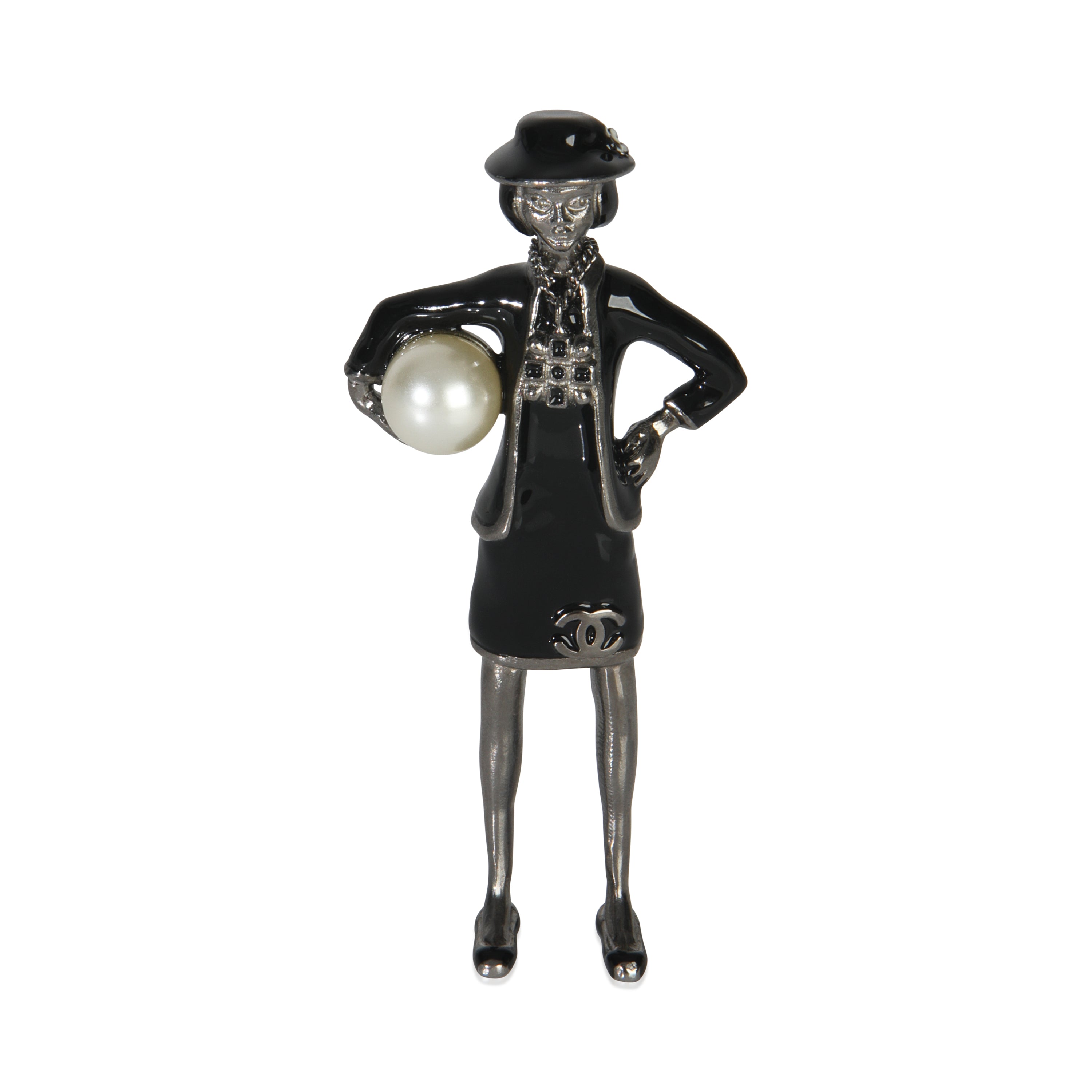 2012 Faux Pearl & Enamel Mademoiselle Brooch Brooch