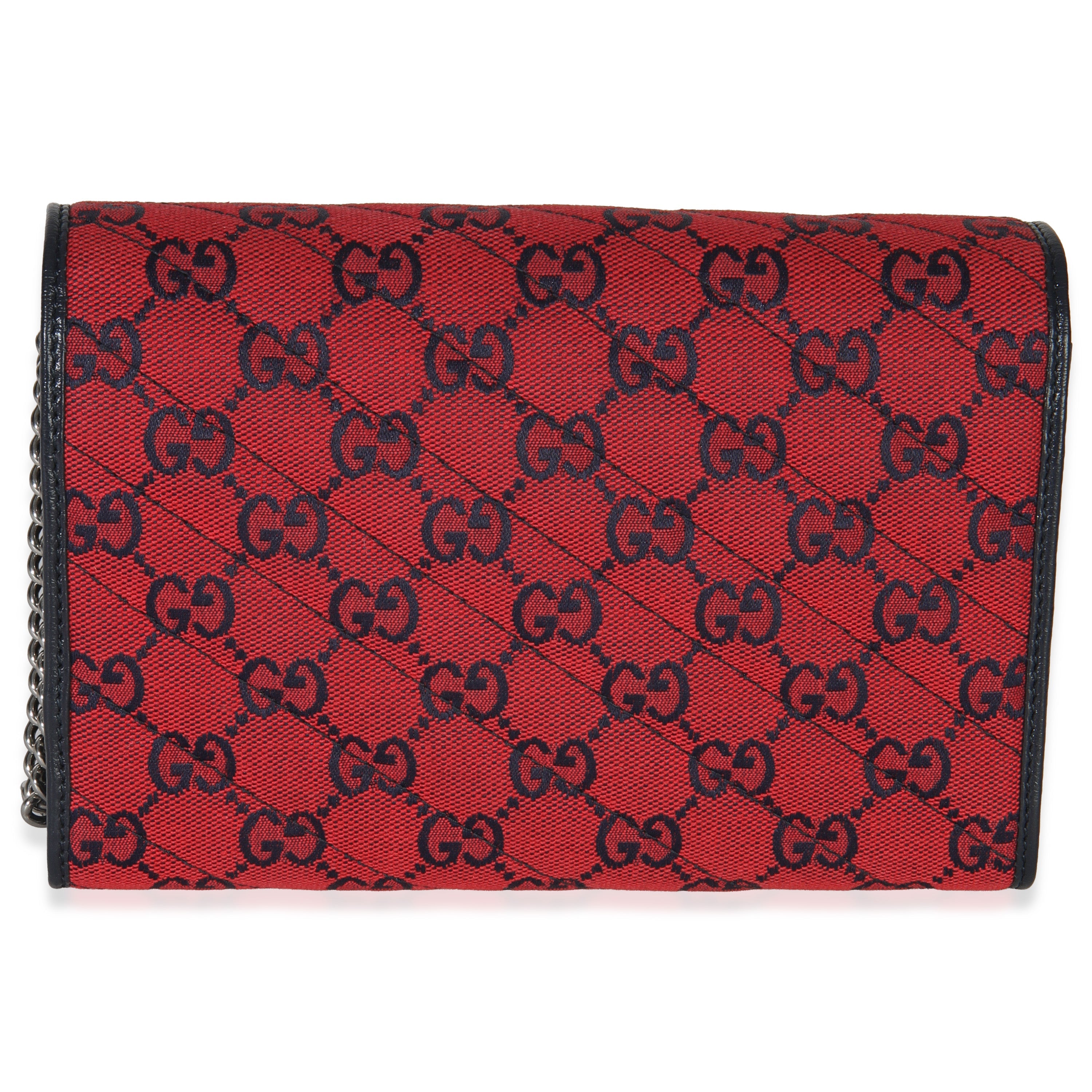 Red Blue Matelasse Diagonal Canvas GG Marmont Chain Wallet