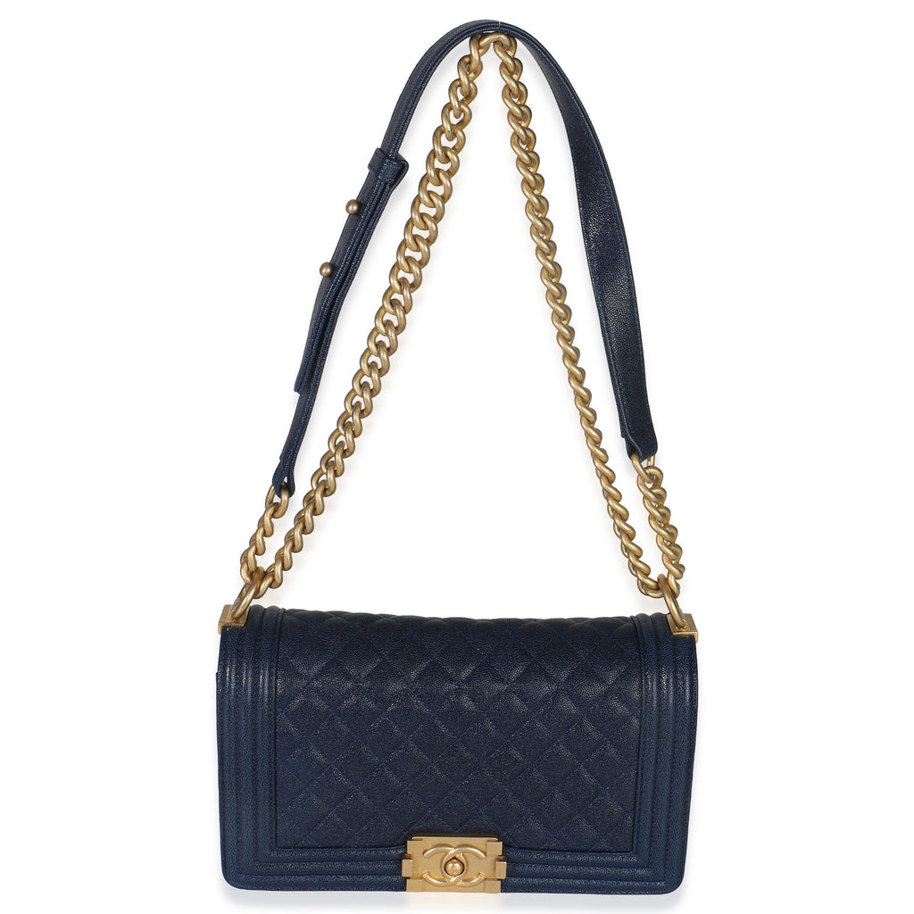 Navy Quilted Caviar Old Medium Boy Bag