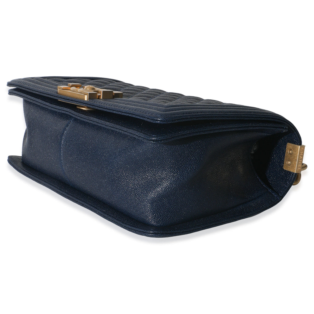 Navy Quilted Caviar Old Medium Boy Bag
