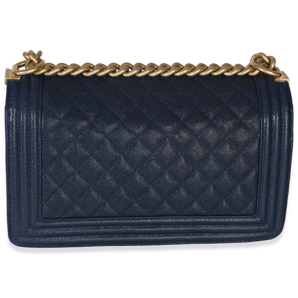 Navy Quilted Caviar Old Medium Boy Bag