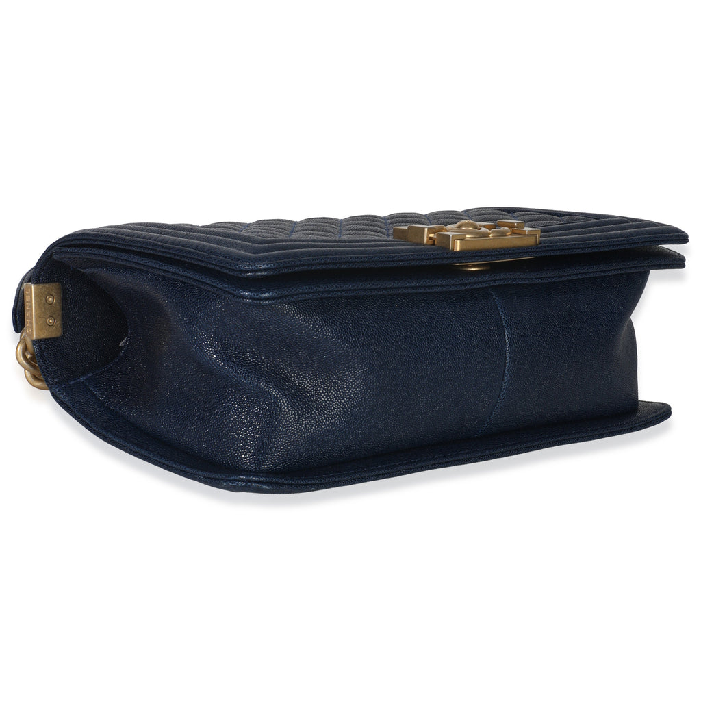 Navy Quilted Caviar Old Medium Boy Bag