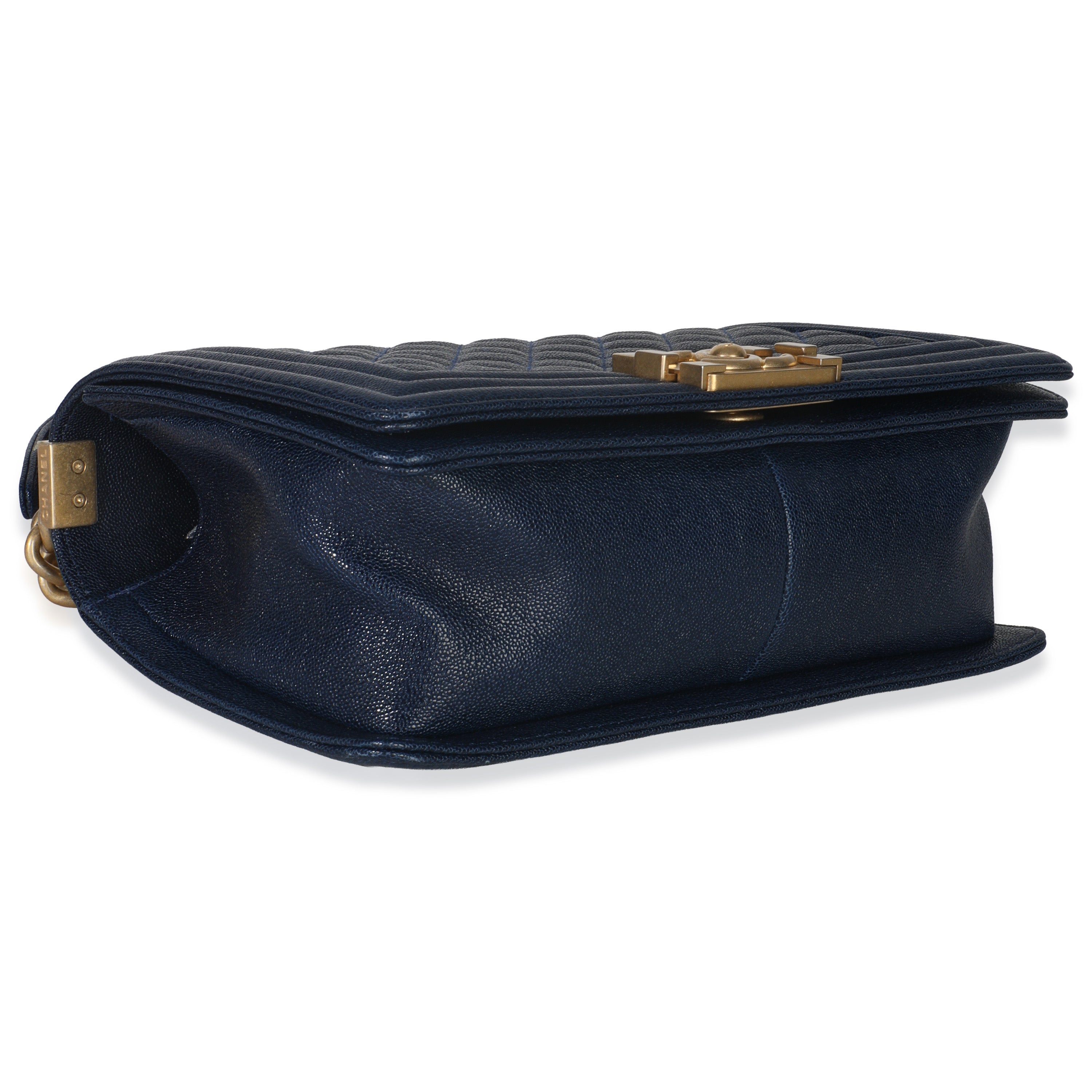 Navy Quilted Caviar Old Medium Boy Bag