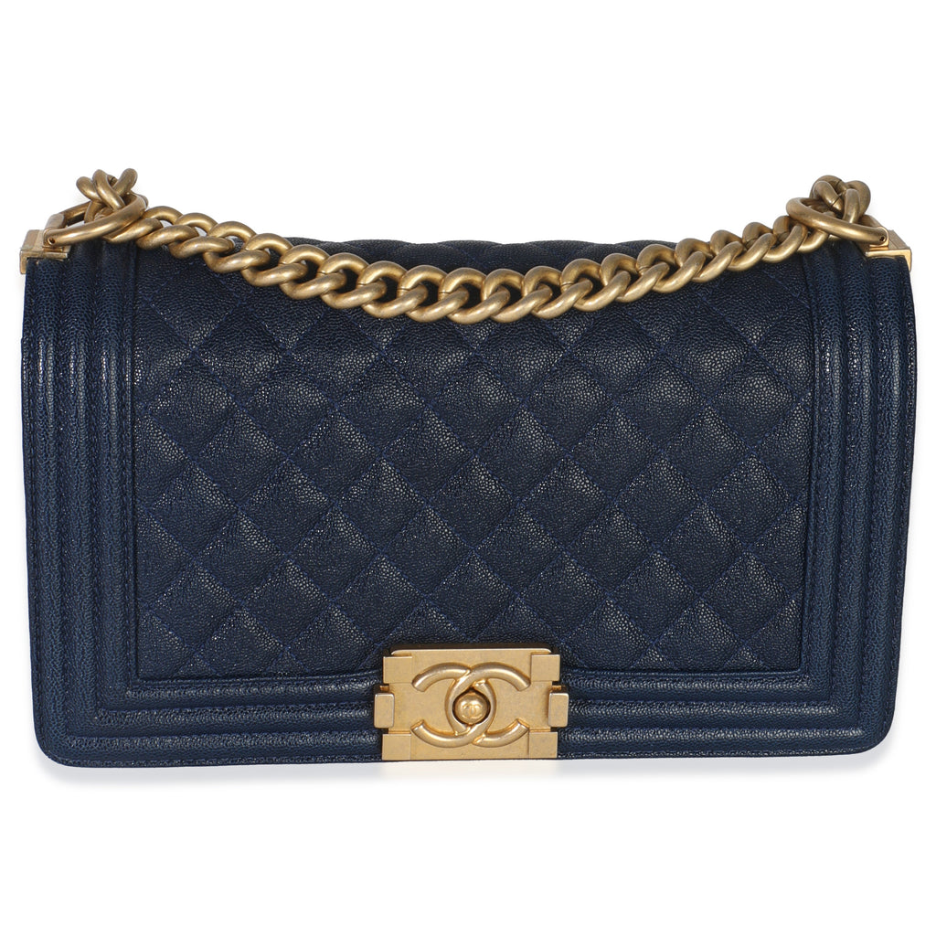 Navy Quilted Caviar Old Medium Boy Bag