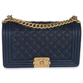 Navy Quilted Caviar Old Medium Boy Bag