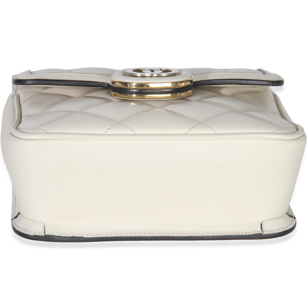 White Quilted Calfskin Mini Deco Chain Bag