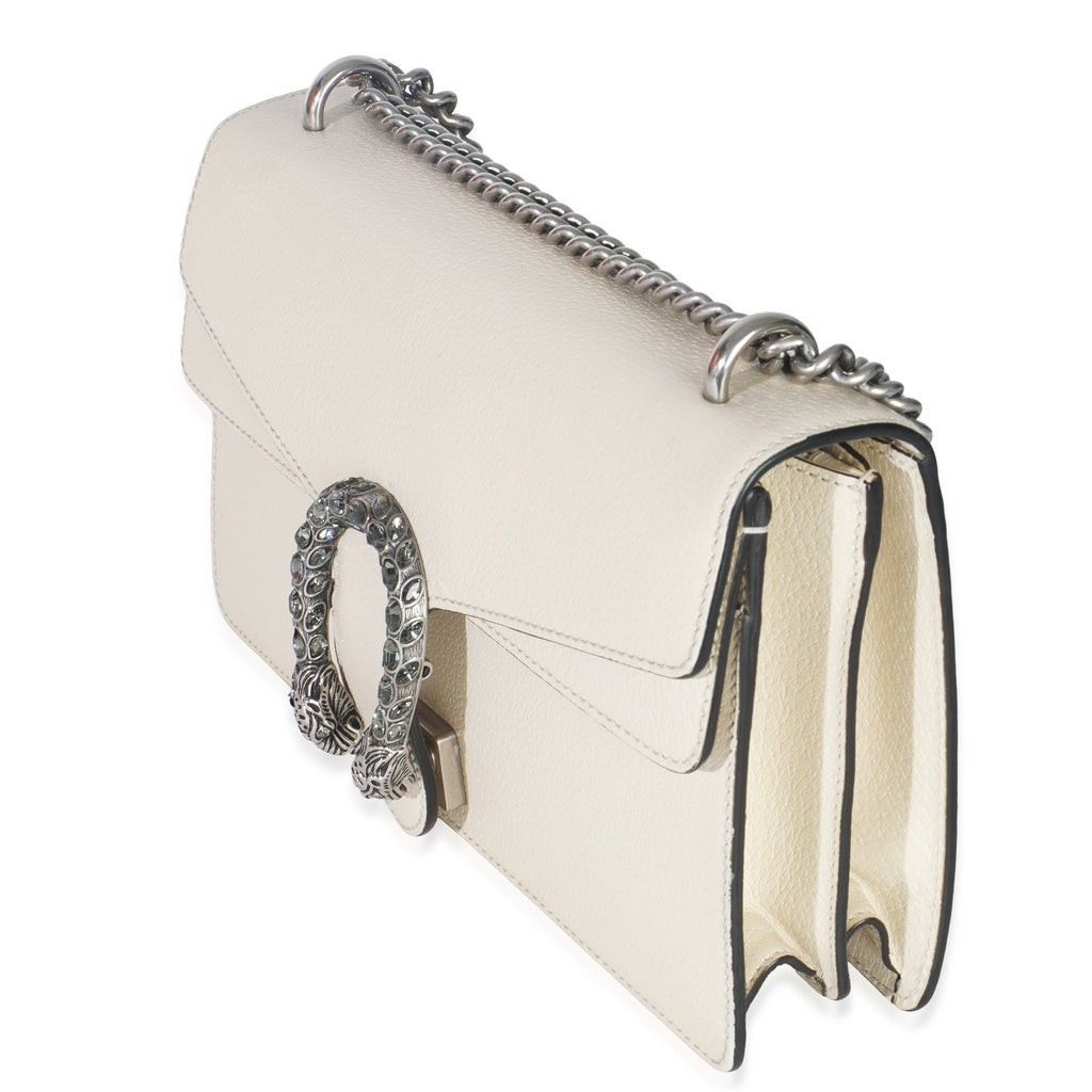 Mystic White Textured Calfskin Crystal Small Dionysus Bag