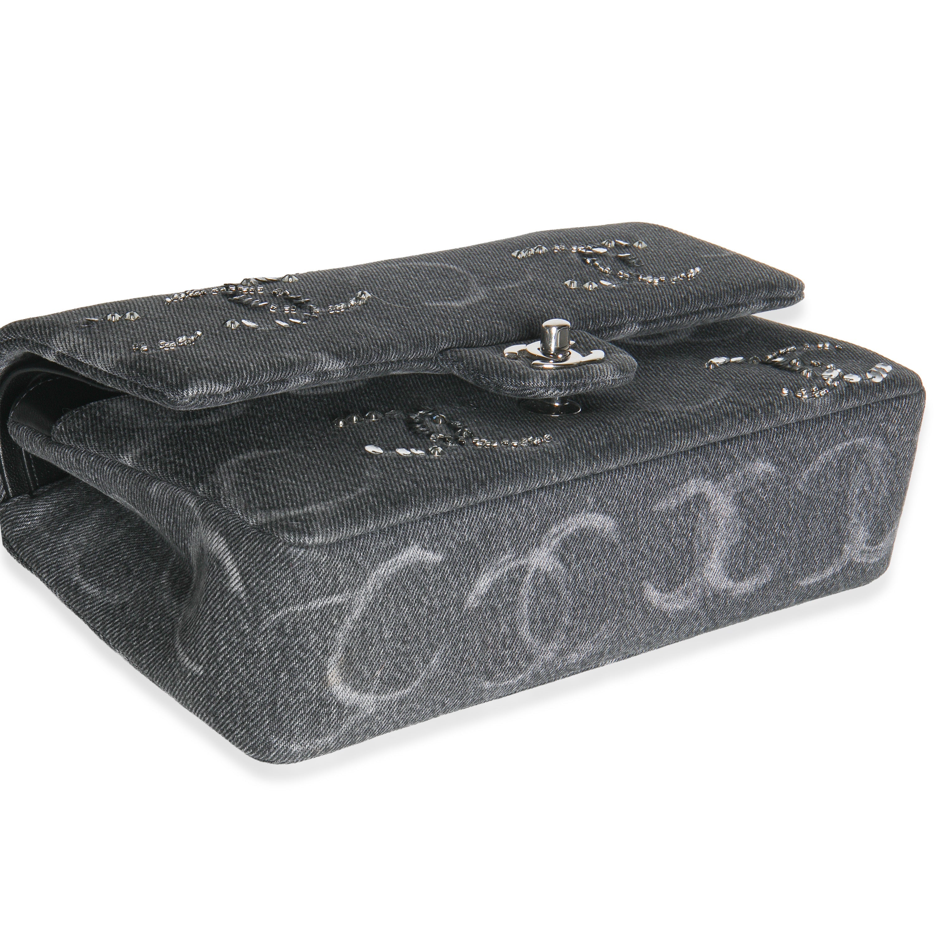 Black Denim Sequin CC Medium Classic Double Flap Bag